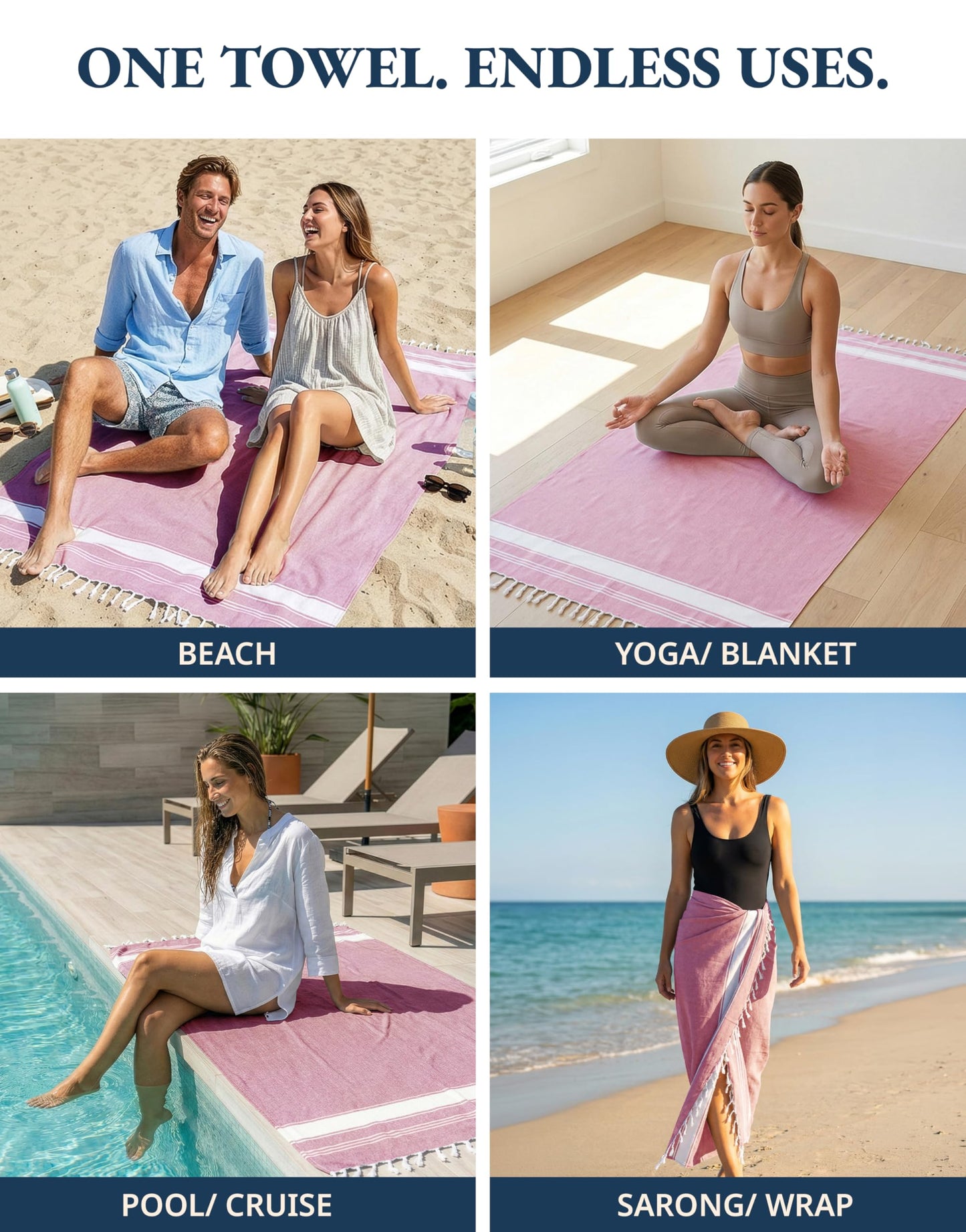 LANE LINEN Turkish Towels Set of 6, Beach Towels Oversized, Pre-Washed Pool Towel, Extra Large Beach Towel, Sandproof Beach Towel, Absorbent Travel Towel,39"x71" - Beach Party