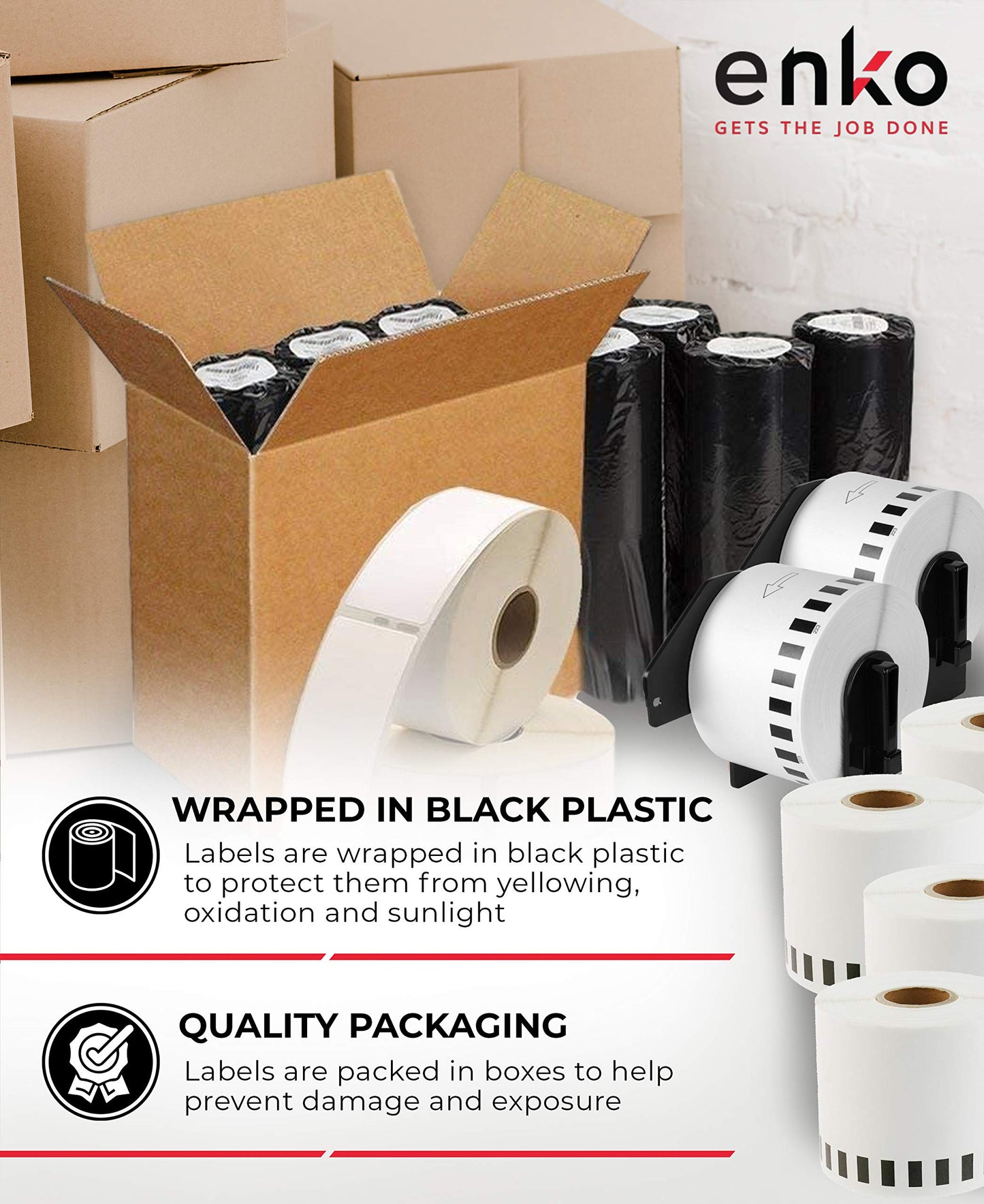enKo - Compatible DK-2223 Continuous Paper Labels (2 Inch x 100 Feet) Compatible for Brother QL Label Printers - 6 Rolls + 2 Refillable Cartridges