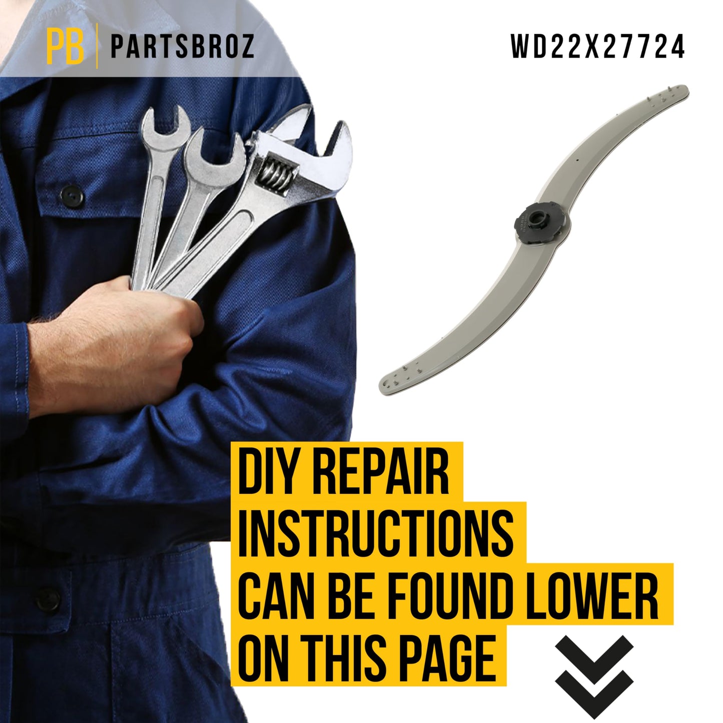 PartsBroz WD22X27724 WD22X33499 Dishwasher Lower Spray Arm - Compatible With General Electric Hotpoint - Replaces AP7219298 WD22X26621 WD22X10091 GDF550PSR3SS GDT530PGP5WW GDT530PSP4SS GDT550PYR3FS