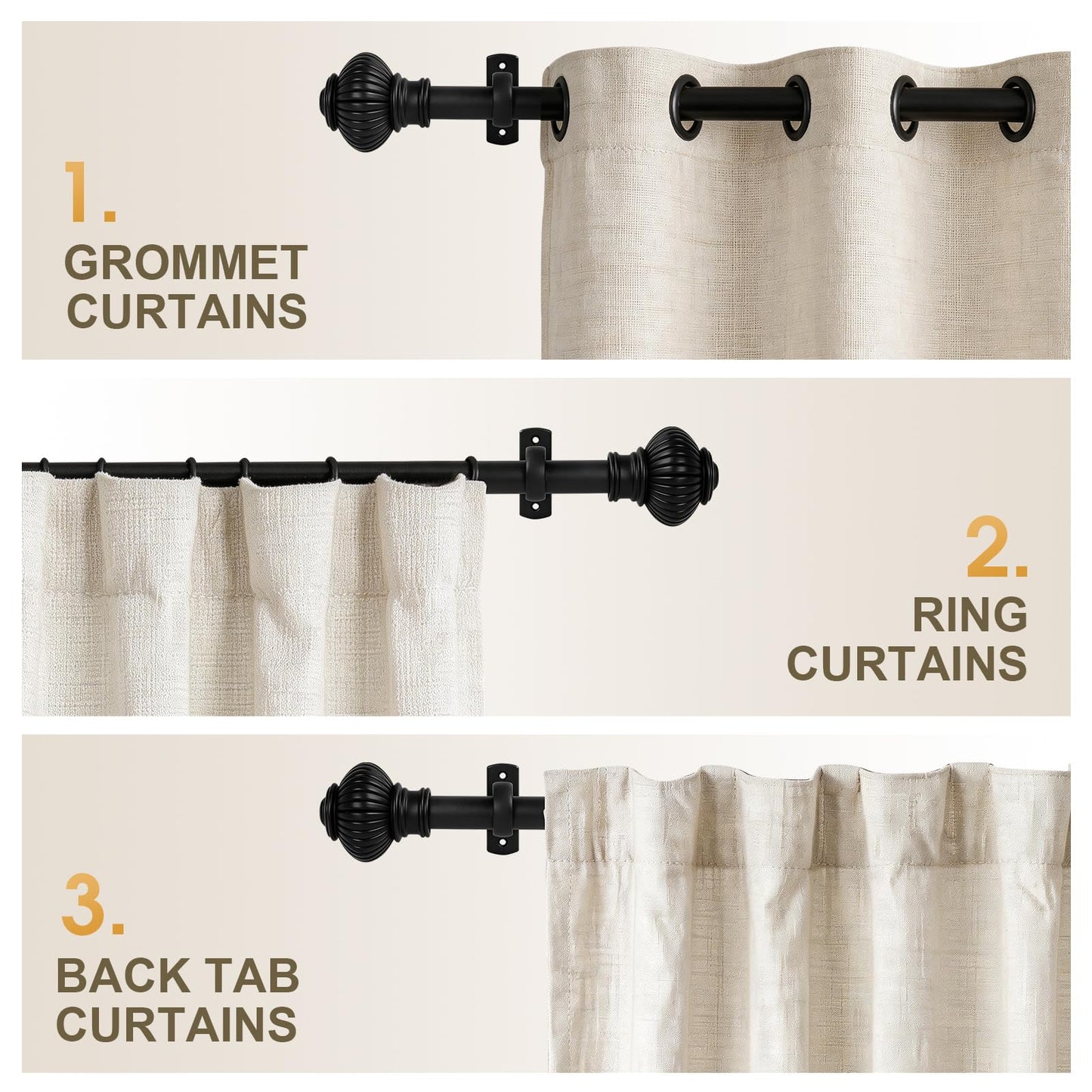 Heavy Duty Steel Curtain Rod Adjustable 32-240 Inches, 1 Inch Diameter Curtain Rod for Wide Windows - Black Space-Saving Design with Brackets