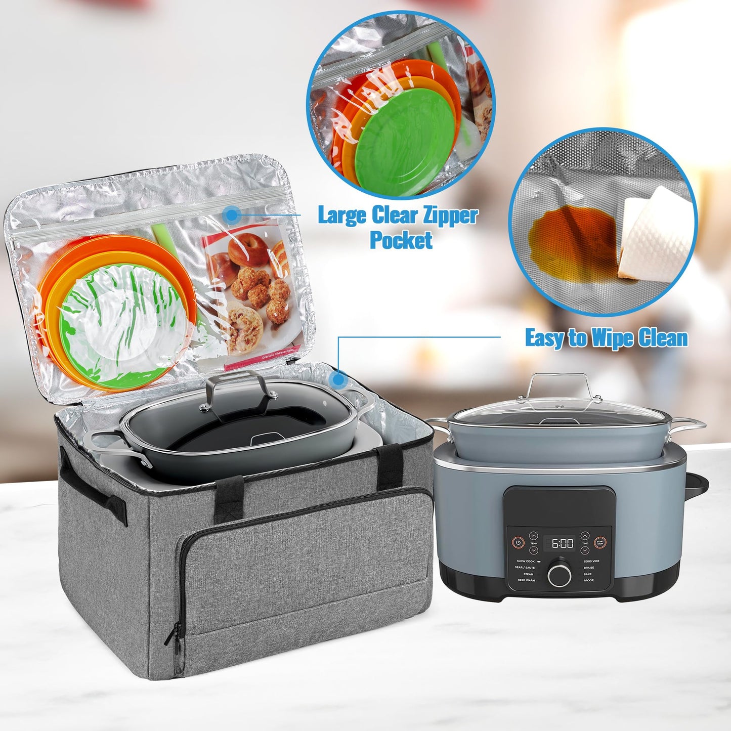 LUXJA Large Carrying Bag Compatible with Ninja Foodi Possible Cooker Pro, Carrying Case with Hard Bottom Pad Compatible with Ninja 8.5 Qt Multicooker, Gray