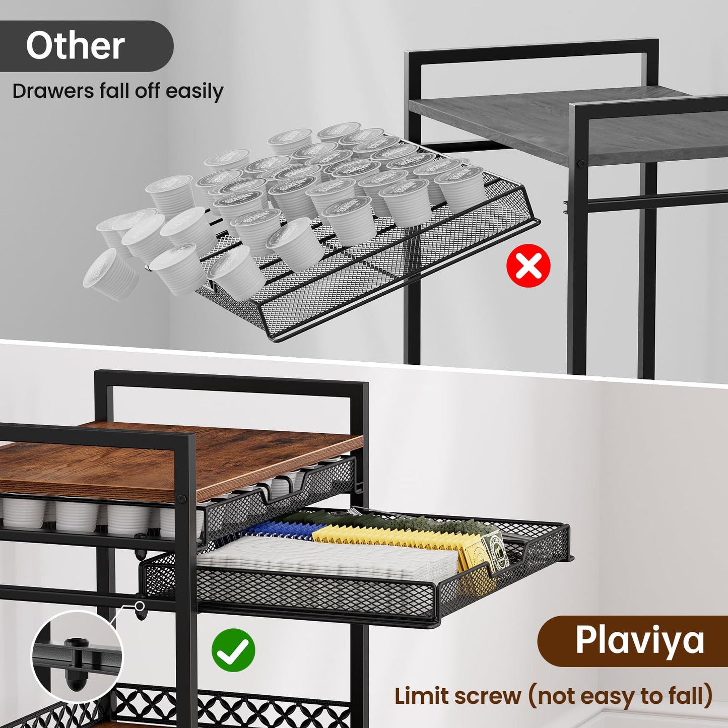 Plaviya K Cup Holder Coffee Cart, 5 Tier Coffee Station Organizer with Wheels, Coffee Pod Holder Coffee Bar Organizer Accessories, Multi-Functional Cart for Living Room, Kitchen, Breakfast Nook