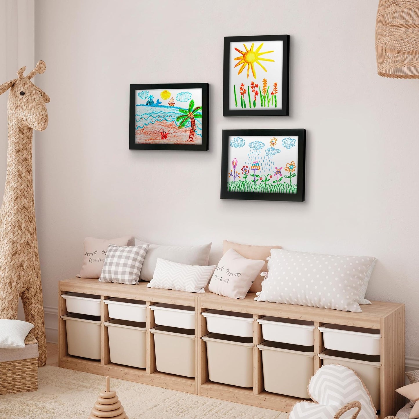 Americanflat 10x12.5 Kids Art Frame - Front Loading Picture Frames Hold 100 Artworks - Use as 8.5x11 Picture Frame with Mat - My Mini Masterpiece - Hanging Hardware and Built-in Easel Included - Black