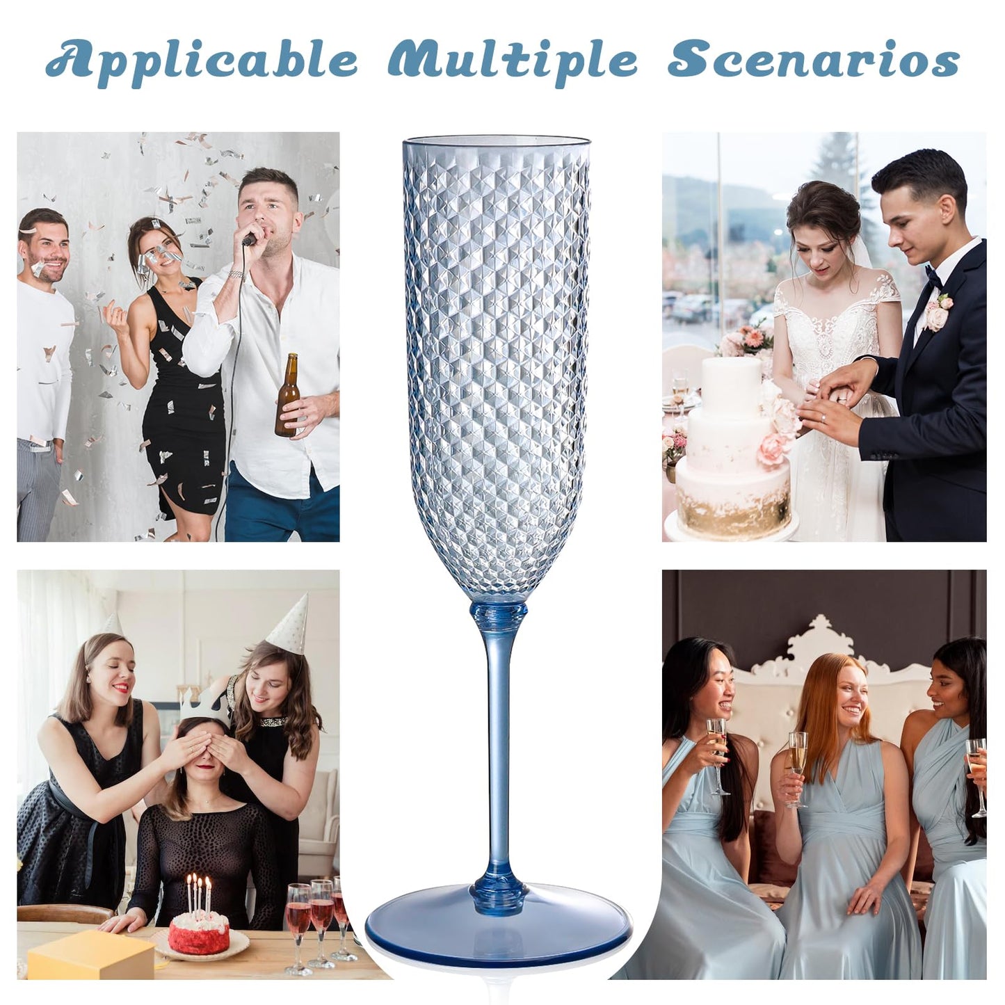 XUWAIDSGN 48 Pack Blue Detachable 2 piece Champagne Flutes 5.5 Oz Unbreakable Plastic Mimosa Disposable Champagne Glasses Drinking Cups Stemmed Reusable Wine Toasting Glasses for Wedding