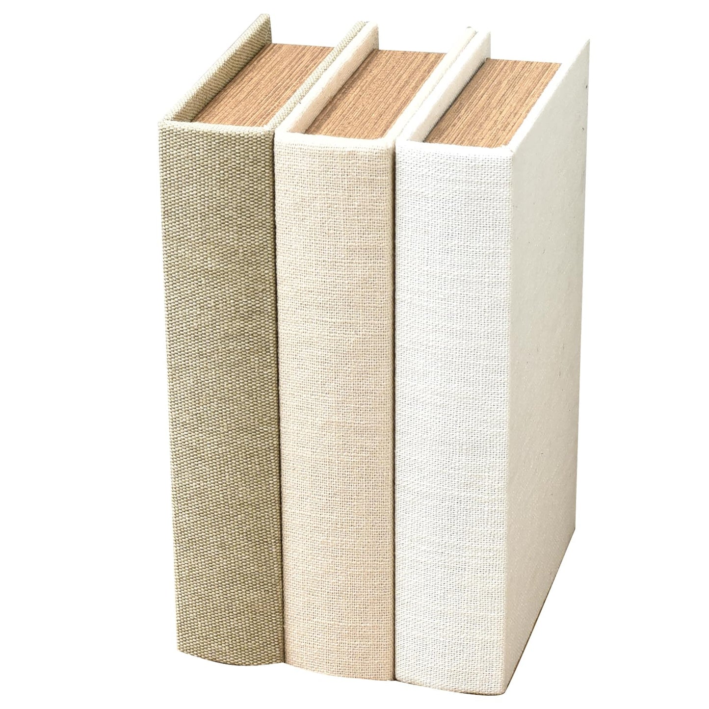 DECOR4SEASON Modern Linen and Wood Decorative Faux Book Boxes Set of 3,10", Taupe,Beige,Off White