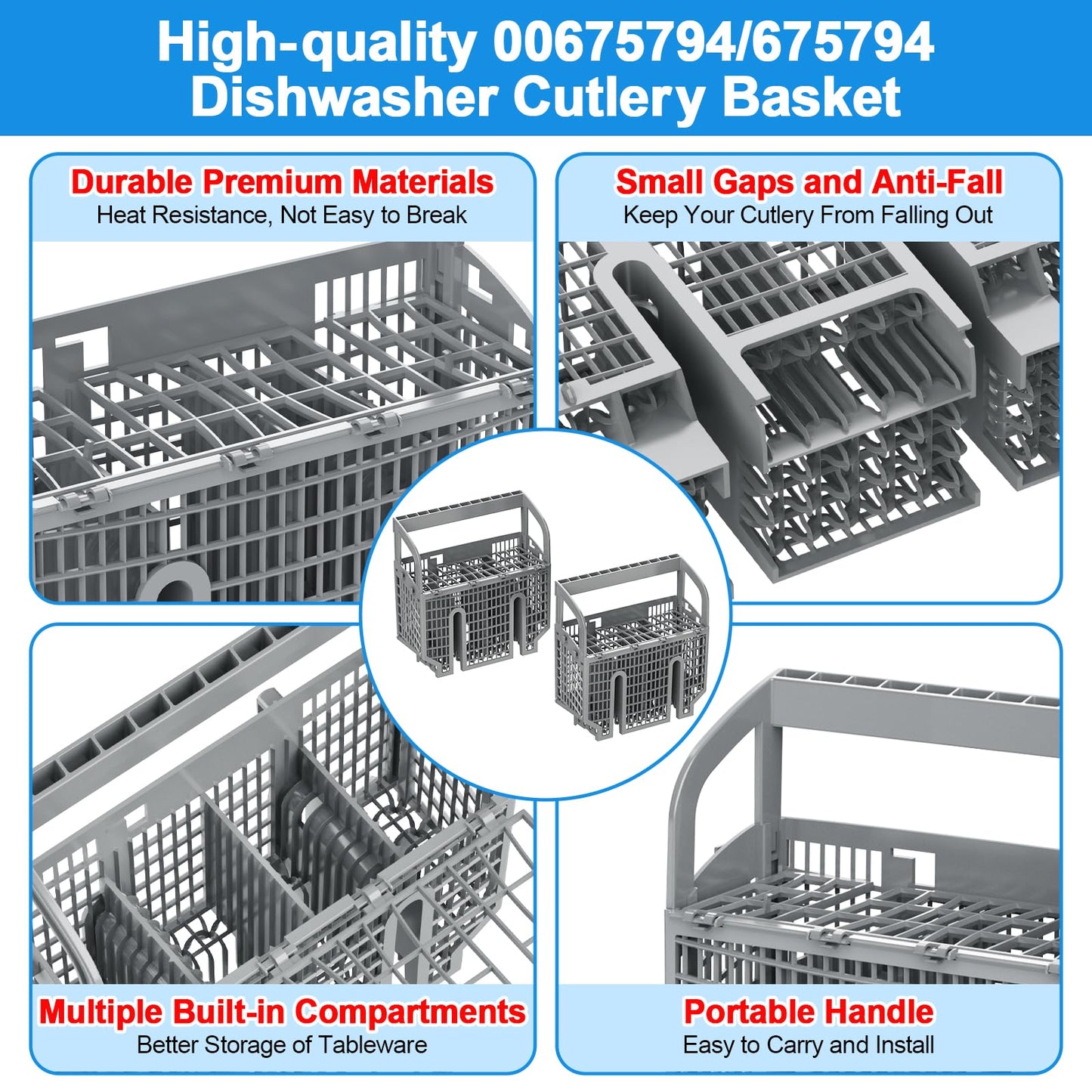 UPGRADED 00675794 675794 Dishwasher Silverware Basket Compatible with Bosch Dishwasher Parts,Bosch 00675794 Cutlery Basket Utensil Rack Holder,Replaces 704855 00704855 9001396277