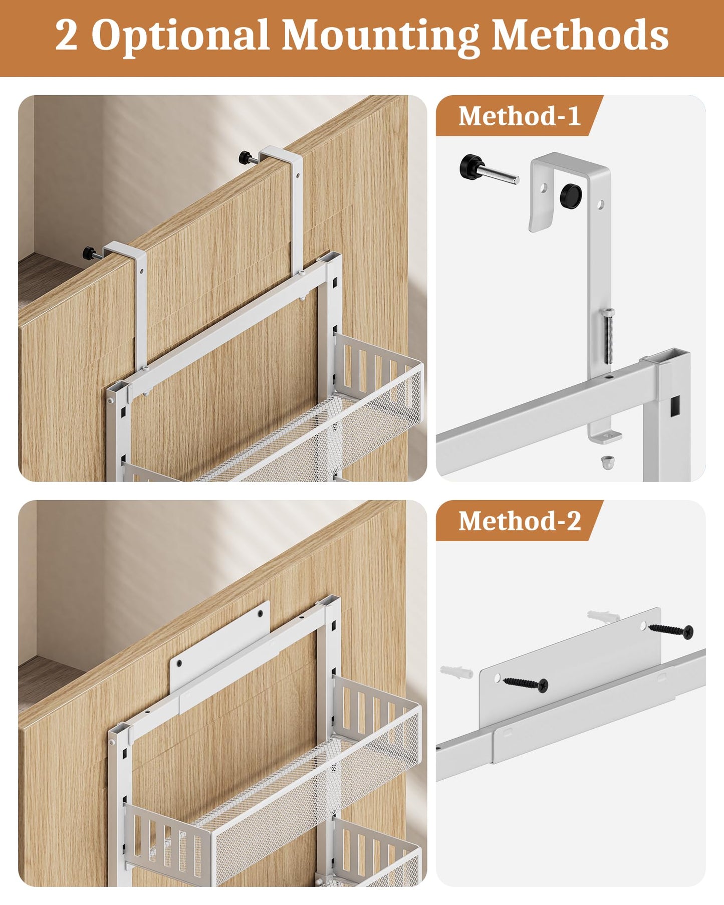 POKIPO Over the Door Pantry Organizer 8-Tier, Large Metal Door Spice Rack with Adjustable Basket, 2 in 1 Wall Mount or Hanging Heavy-Duty Pantry Door Storage Shelf for Kitchen and Bathroom, White