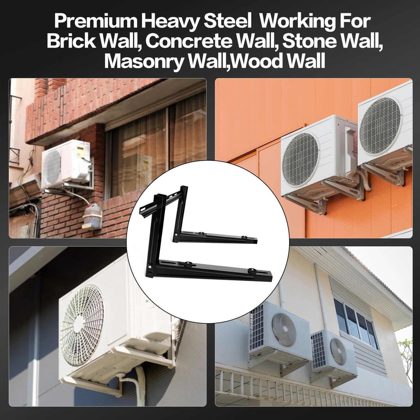 WeCooper Heavy Duty Mini Split Wall Mounting Bracket,Outdoor Air Conditioner Mount Condenser Bracket for 9000-36000BTU Universal Ductless Heat Pump,Compressors & HVAC Systems,Deep Black