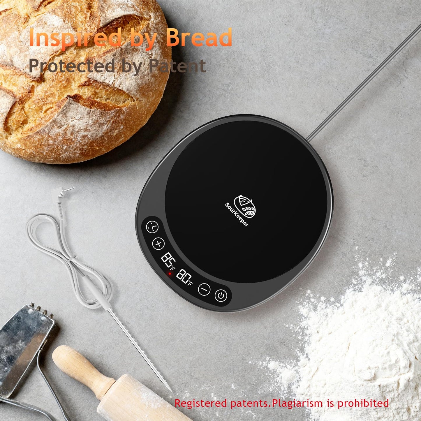 Pakusane SourKeeper, Larger 2-in-1 Sourdough Starter Warmer Pro - 2026 Upgrade Larger Heating Plate, Dough Temp Probe, 1°F Control (70–110°F), 24H Timer, Real-Time Monitoring Black