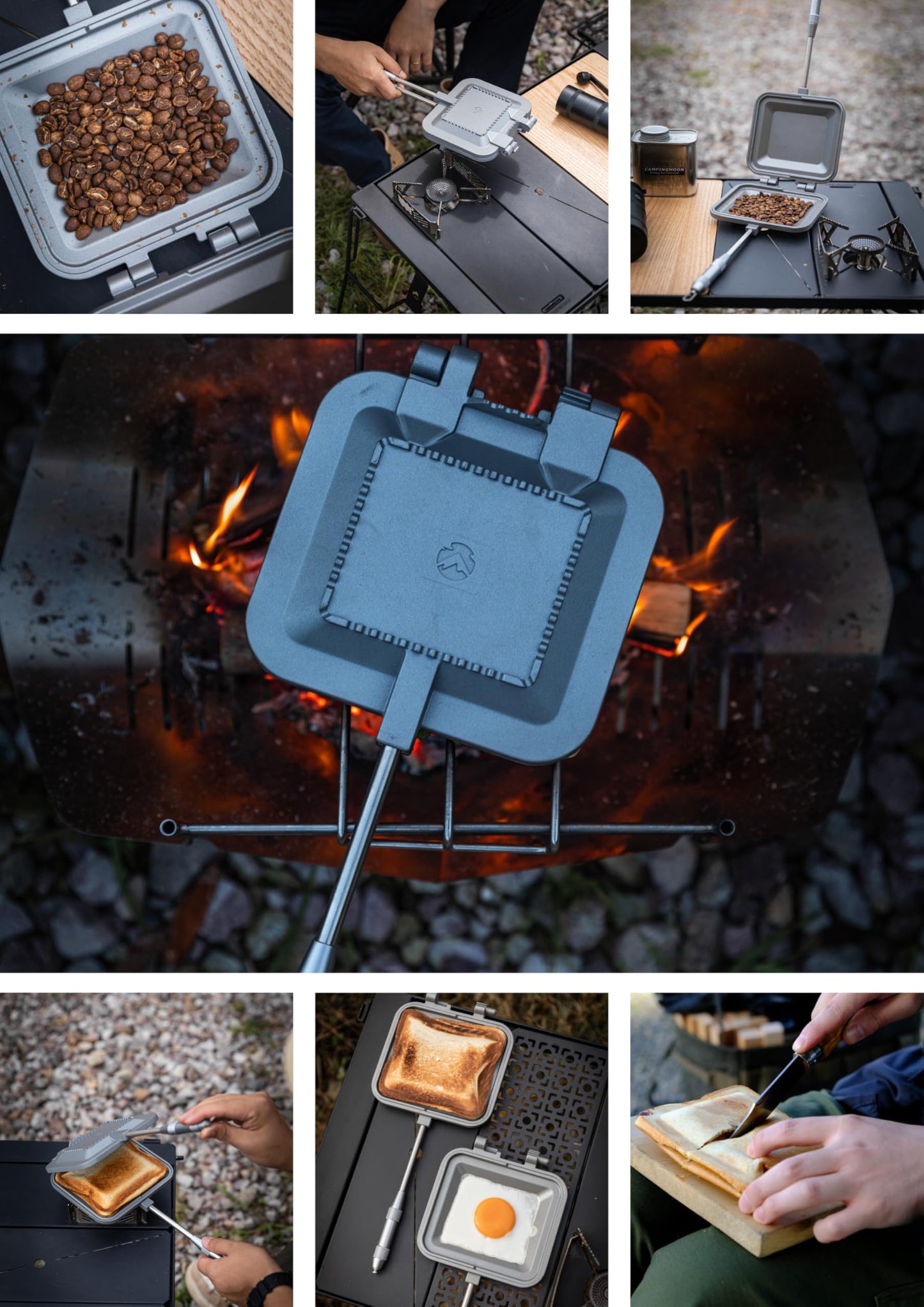 camping moon Sandwich Maker Hot Sand Single Burner Gas Fire Open Fire Compact Aluminum TT-1315 (Silver w/bag)