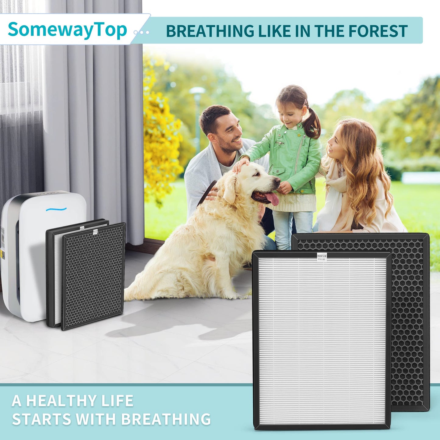 AP-B102 Replacement Filter Set Compatible with Alexapure Breeze Air Pur ifier Filters Replacement AP-B102 and 3049 3-IN-1 Air Cleaner for Home 2X H13 True HEPA and 2X Activated Carbon Filters