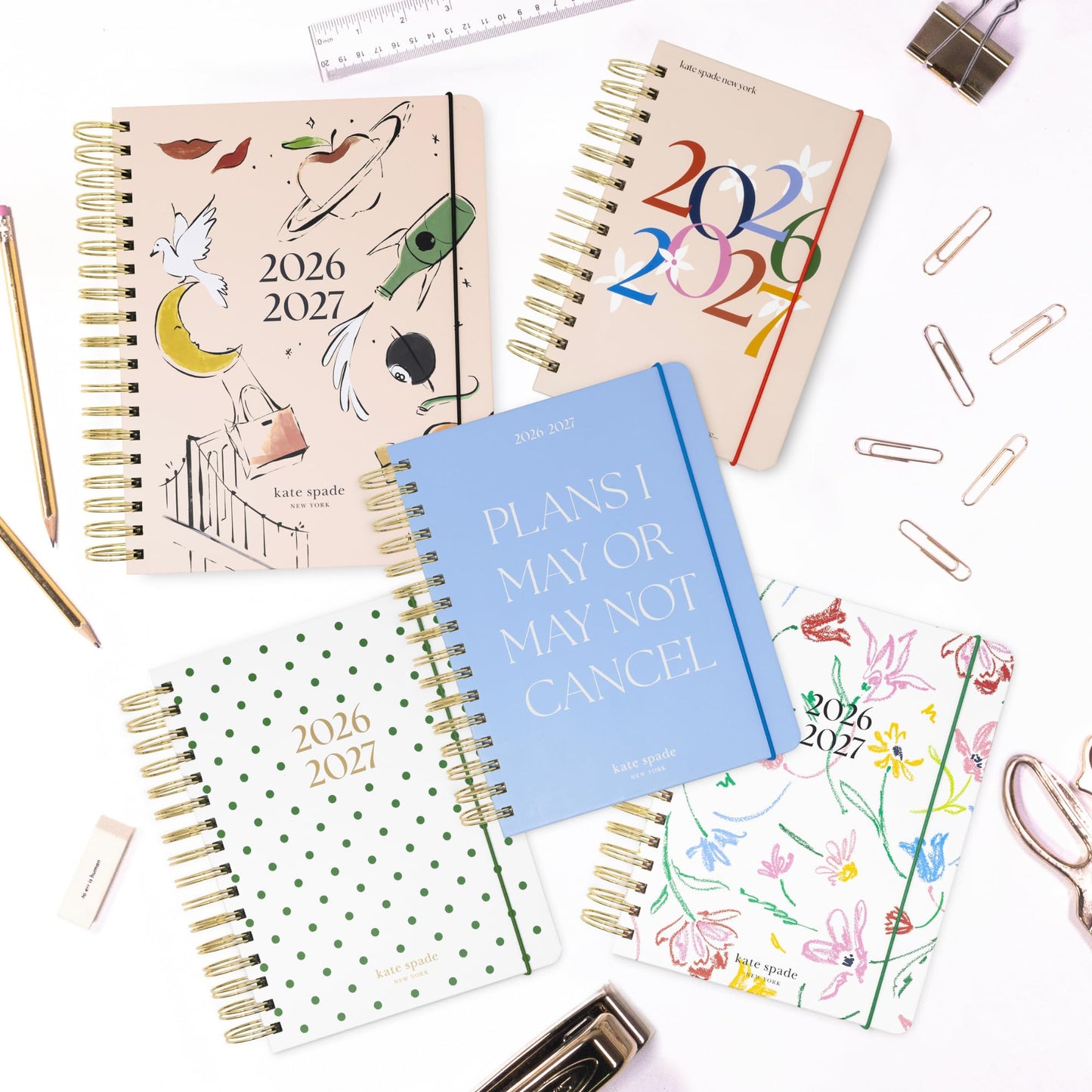 kate spade new york Mega Planner 10" x 8.5" Spiral Bound Agenda with Monthly & Weekly Layouts, Goal Tracker, Vacation Planner, Stickers, Tabs, Elastic Closure & Pocket August 2026-December 2027 (New York Dream)