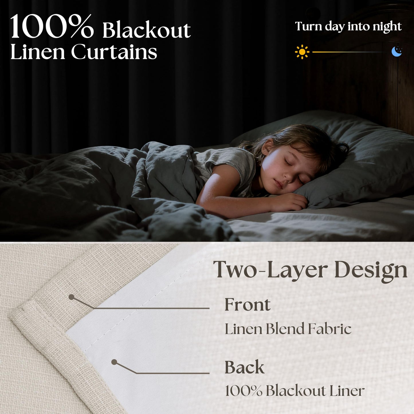 90 Inch Pinch Pleated Blackout Linen Curtains for Bedroom 2 Panels Memory Trained 100% Black Out Soundproof Room Darkening Natural Cream Ivory Birch Window Curtains Double Layer Pinch Pleat Drapes