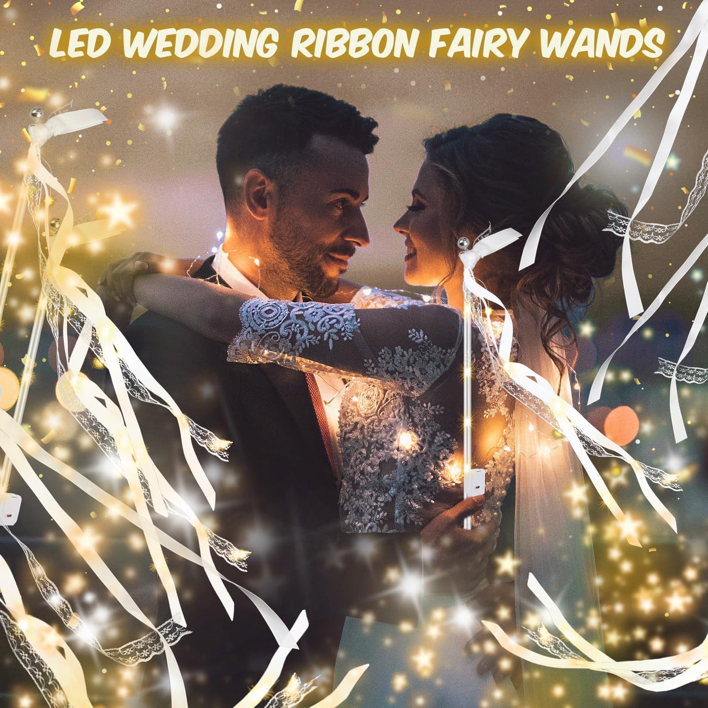 HONLYNE 28PCS Light up Wands for wedding, Wedding Wands Streamers with 3 Colorful Flashing Modes, Fairy Wands, LED Silk Fairy Wand with Bells for Wedding, New Year, Thanksgiving, Concert