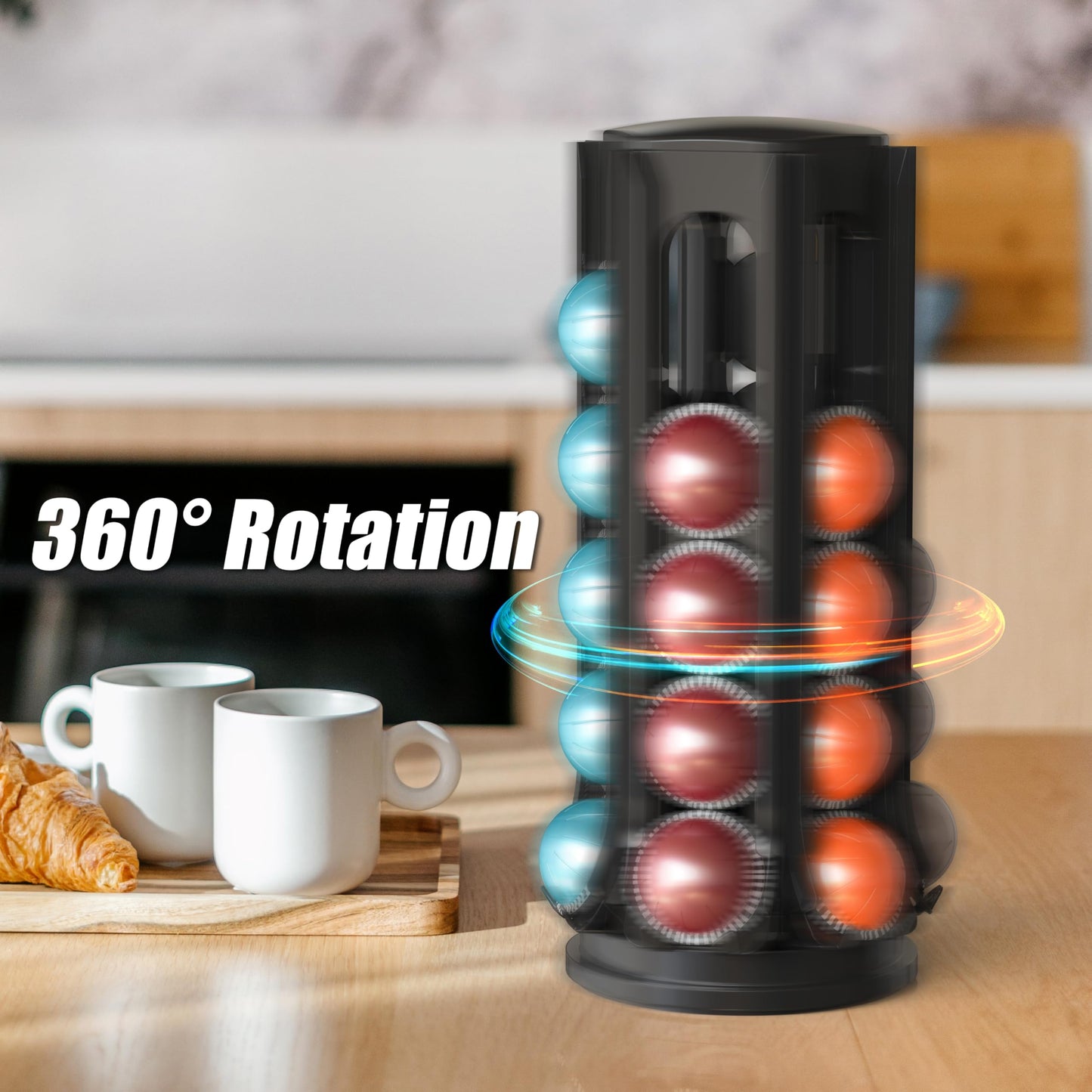 Deco Brothers VertuoLine Pod Holder, 360° Turntable Rotating Pod Carousel Organizer for Nespresso Vertuo Pods, Black