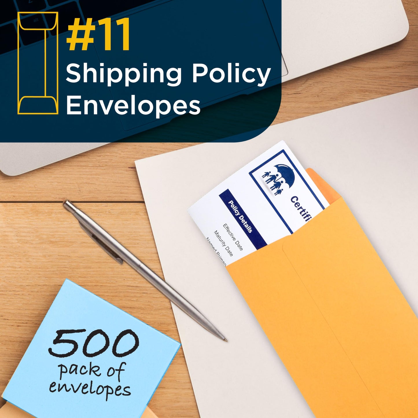 Guardian #11 Paper Shipping Policy Envelopes with Gummed Flaps, Pack of 500 Blank Envelopes for Documents, Statements, Legal Papers, Reports, Invoices, and More, 4 ½ Inches x 10 ⅜ Inches, Brown
