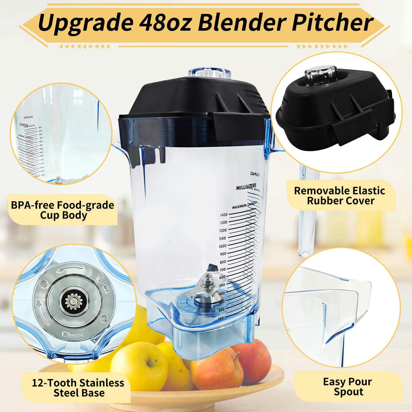 Blender Pitcher 48oz, Replacement for Advance Quiet One VM0145 VM0100A 16016 15978 36019 Commercial BarBoss Advance Touch&Go Advance and Drink Machine Advance 1 Year Warranty