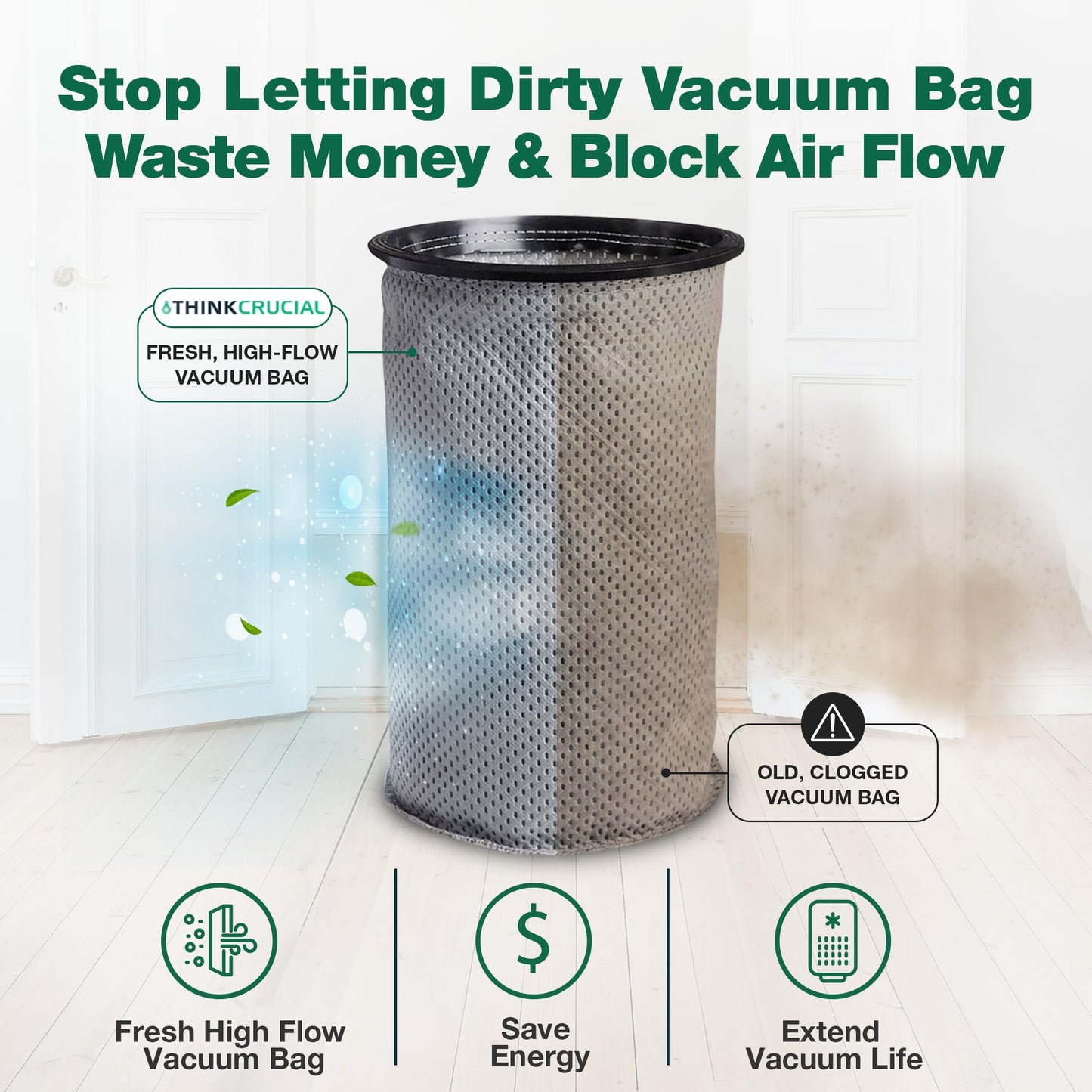 4 Replacement Reusable Cloth 10QT Vacuum Bags – Compatible with ProTeam Part # 100565 - Fits ProTeam Coachvac, Super CoachVac, MegaVac & Mega Raven 10QT – (4 Pack) by Think Crucial