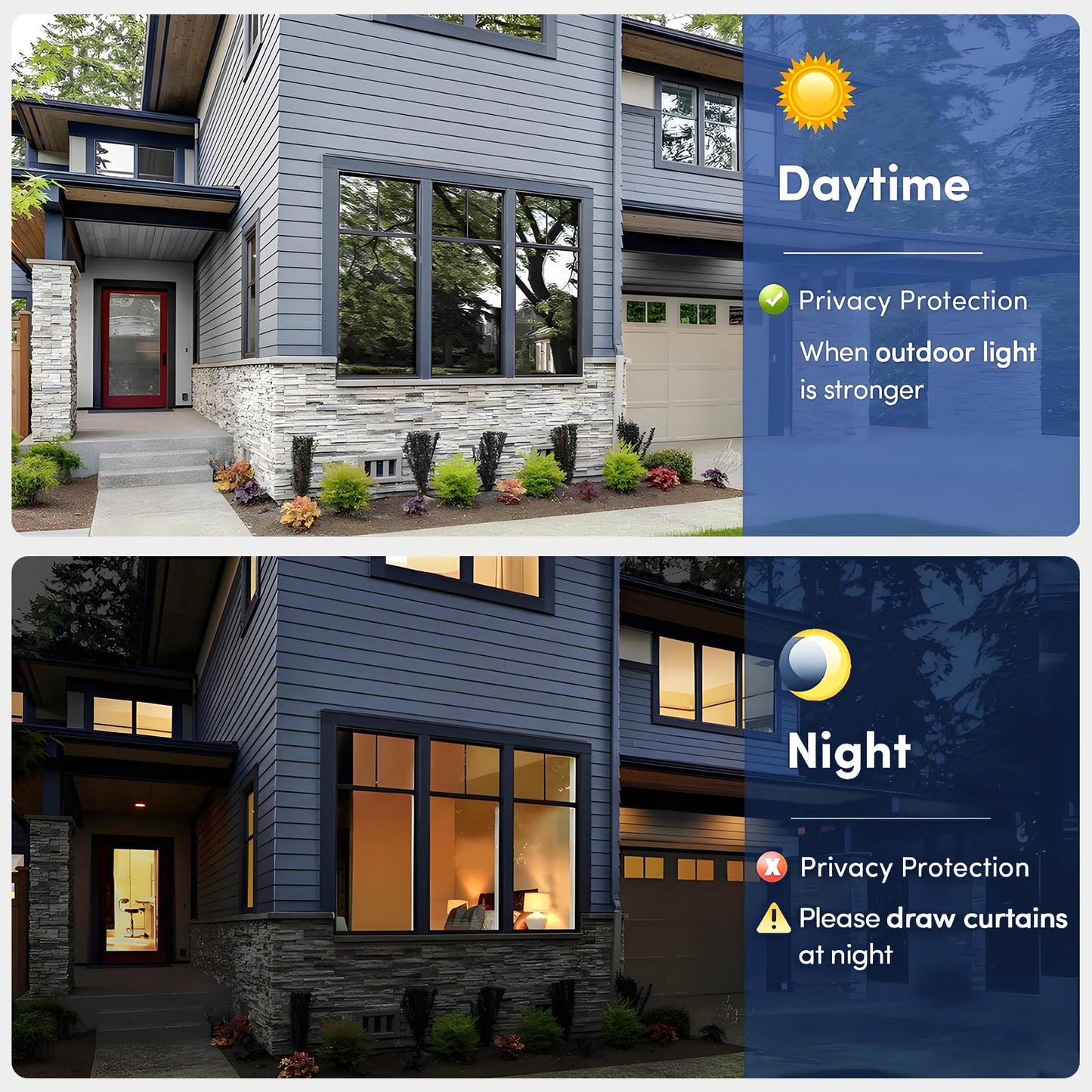 Coavas One Way Privacy Window Film, Sun Blocking Reflective Window Film See Out Not in, Heat Control Window Tint for Home, Anti UV Static Cling for Windows Office Door (Black, 35.4 Inch X 9.8 Feet)
