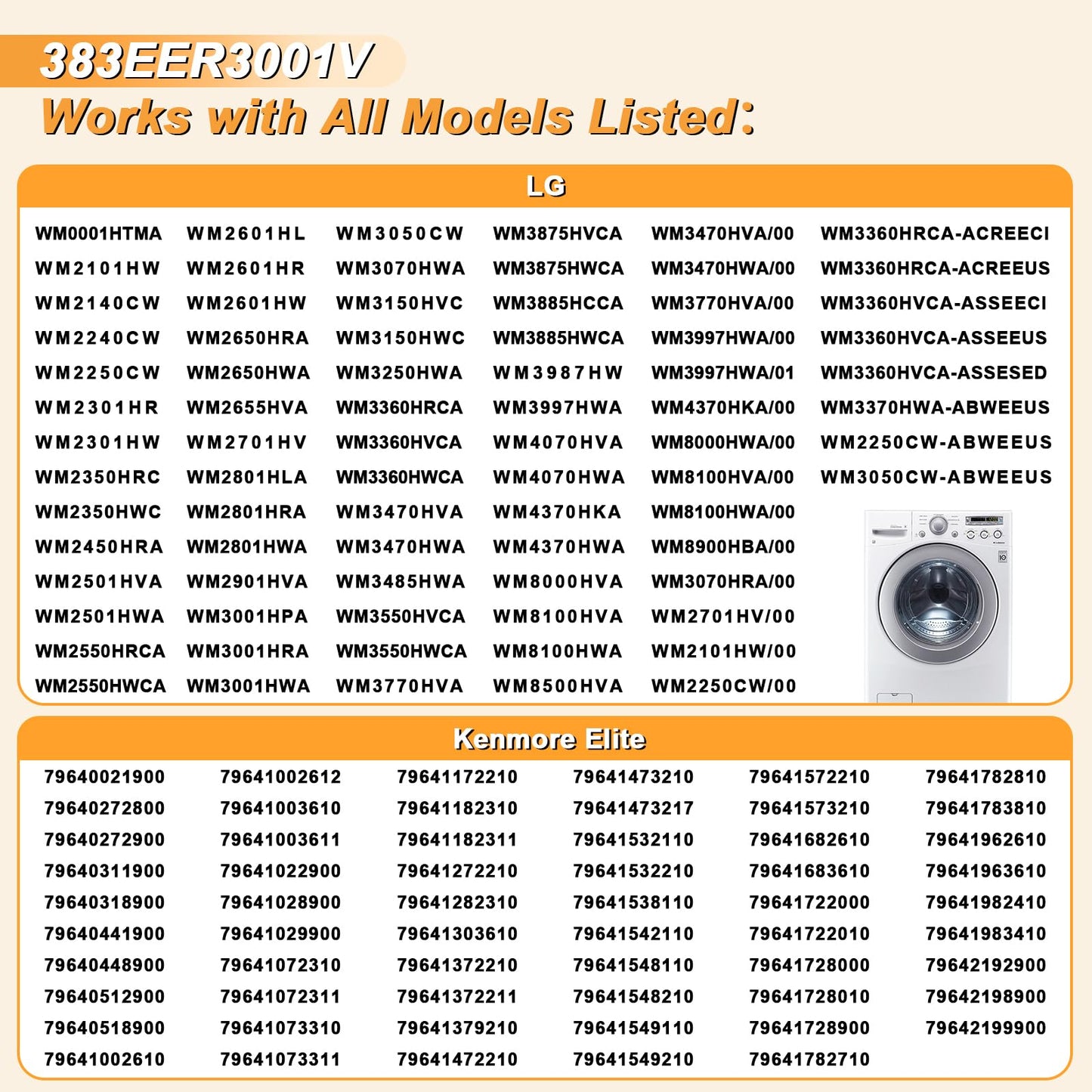 Upgraded 383EER3001S 383EER3001V Washing Machine Shock Absorber for LG Kenmore/Sears Washers, Replaces AP4998813 PS3522315 PS3522317-3-Pack - 1 Year Warranty