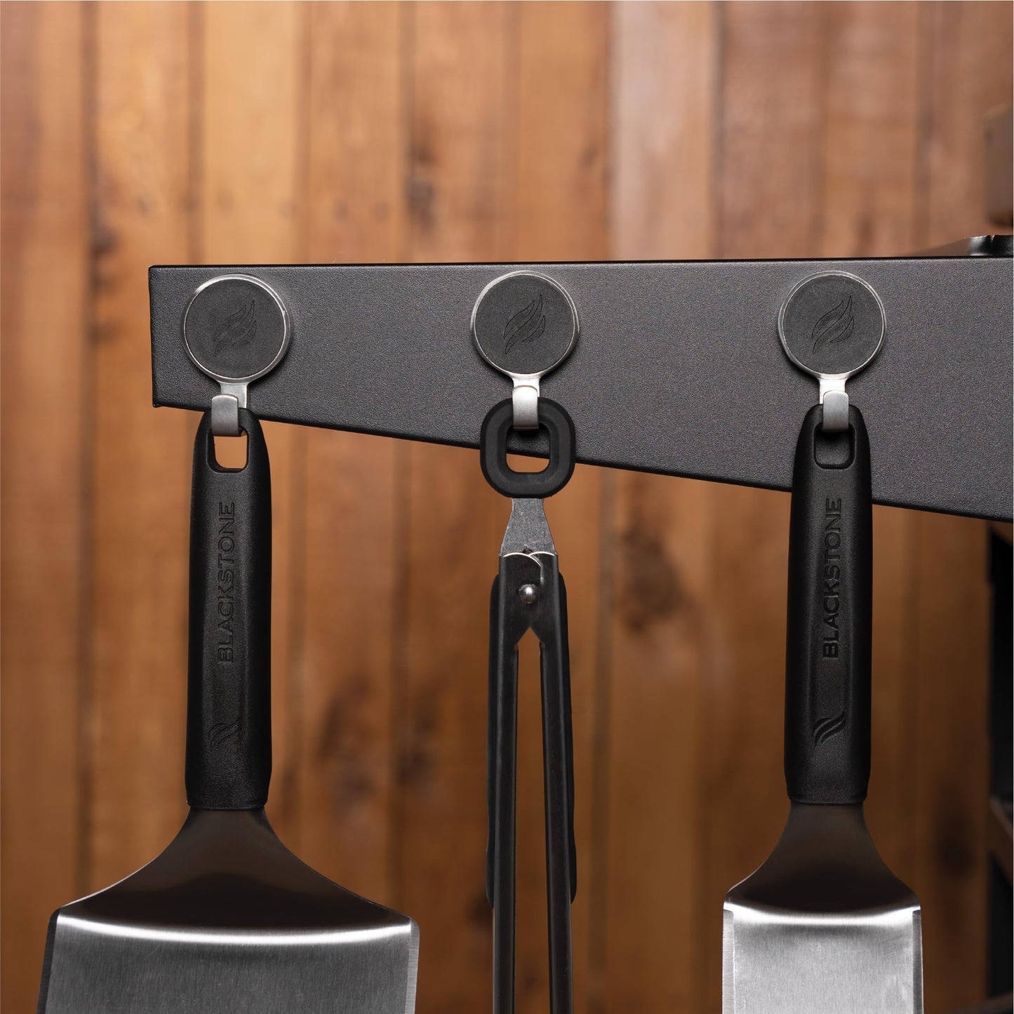 BLACKSTONE 5188 Rear Grease Gate, 3 Magentic Hooks and Tool Holder Combo, Flat Top Griddle Accessories, Stainless Steel Barbeque Cooking Utensil Holder and Grease Guard