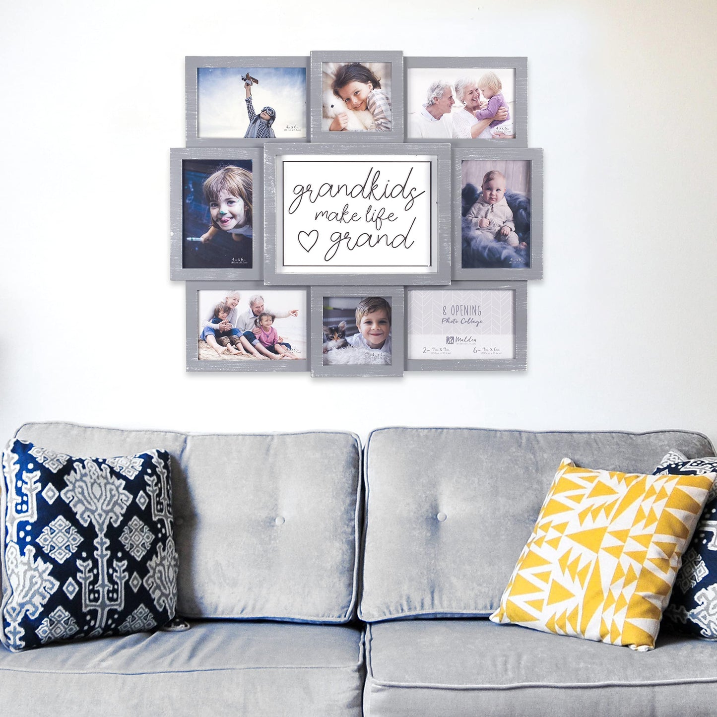 Malden International Designs Gray Grandkids Make Life Grand 8-Opening Sentiment Dimensional Picture Frame Wall Collage