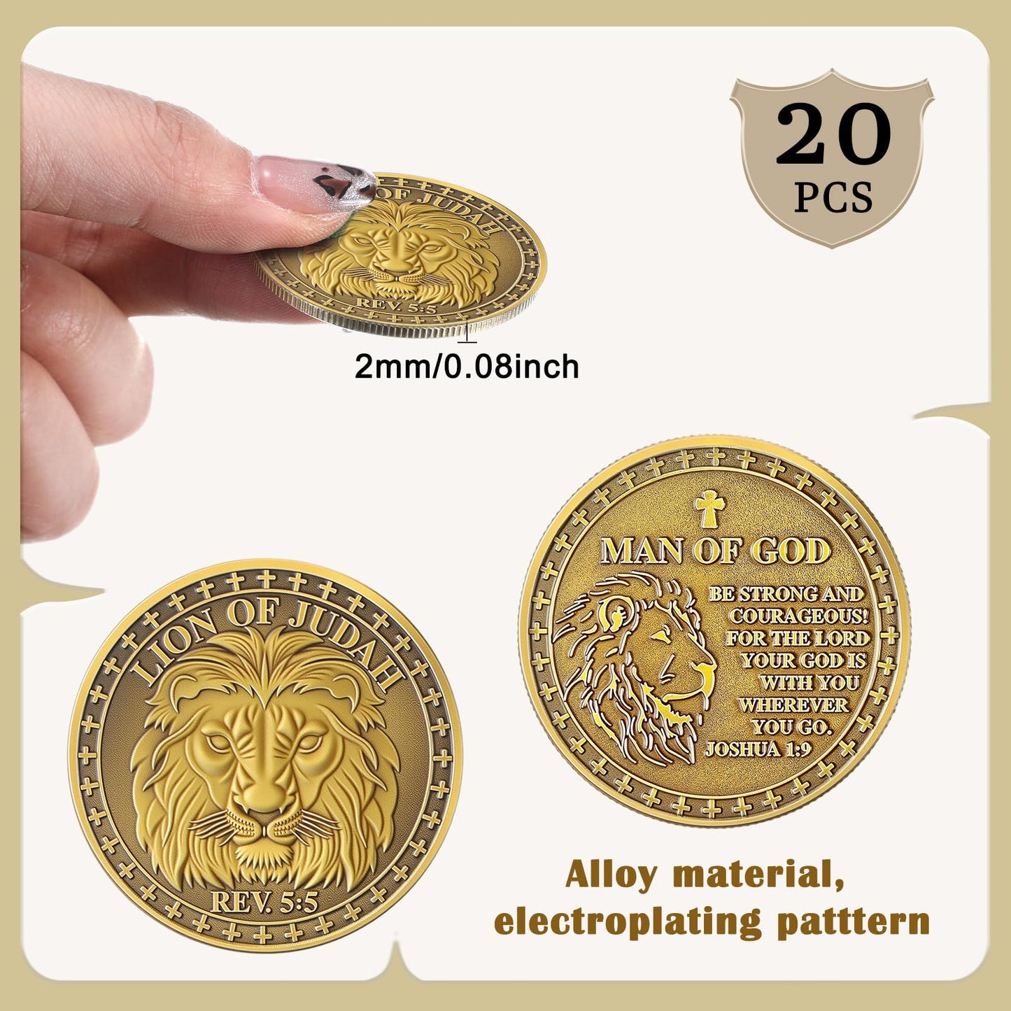 Siifert 20 Pcs Christian Lion of Judah Coin Religious Man of God Tokens Coins Funny Christian Gifts Challenge Pocket Token for Prayer
