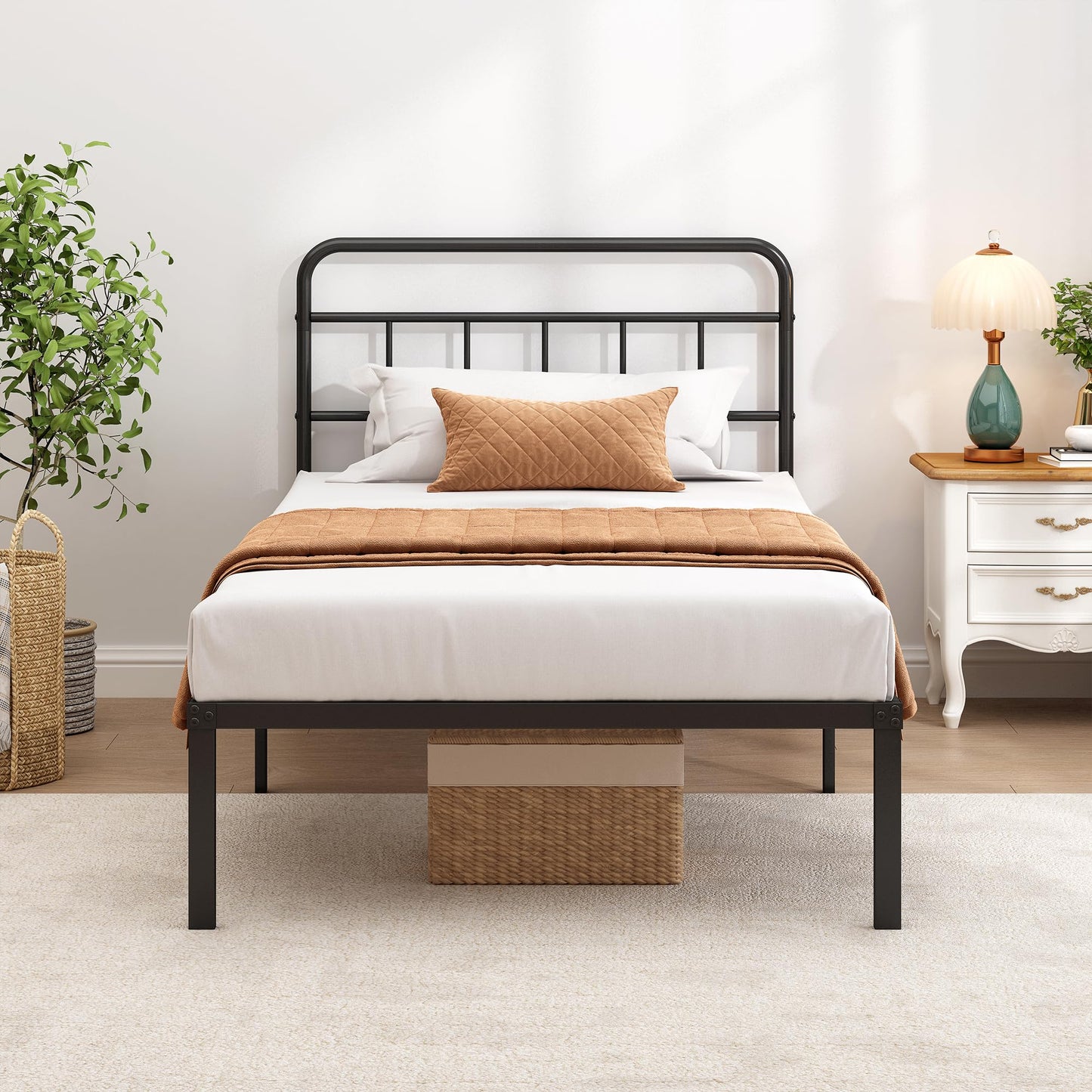 Ziguxiao Twin Bed Frame with Classic Headboard,Strong Metal Slats Support,Under Bed Storage Space,No Box Spring Needed,Easy to Assemble,Black