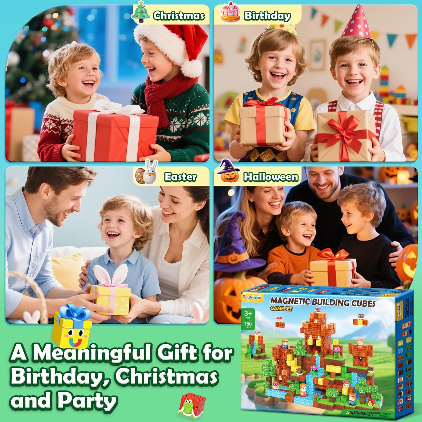 150 PCS Magnetic Blocks: Magnet Toys for Kids Ages 3+, STEM Sensory Building Cubes for Toddlers, Magnetic Tiles for 3-12 Boys & Girls Years Old, Stacking Game Toy for Travel Birthday Gifts