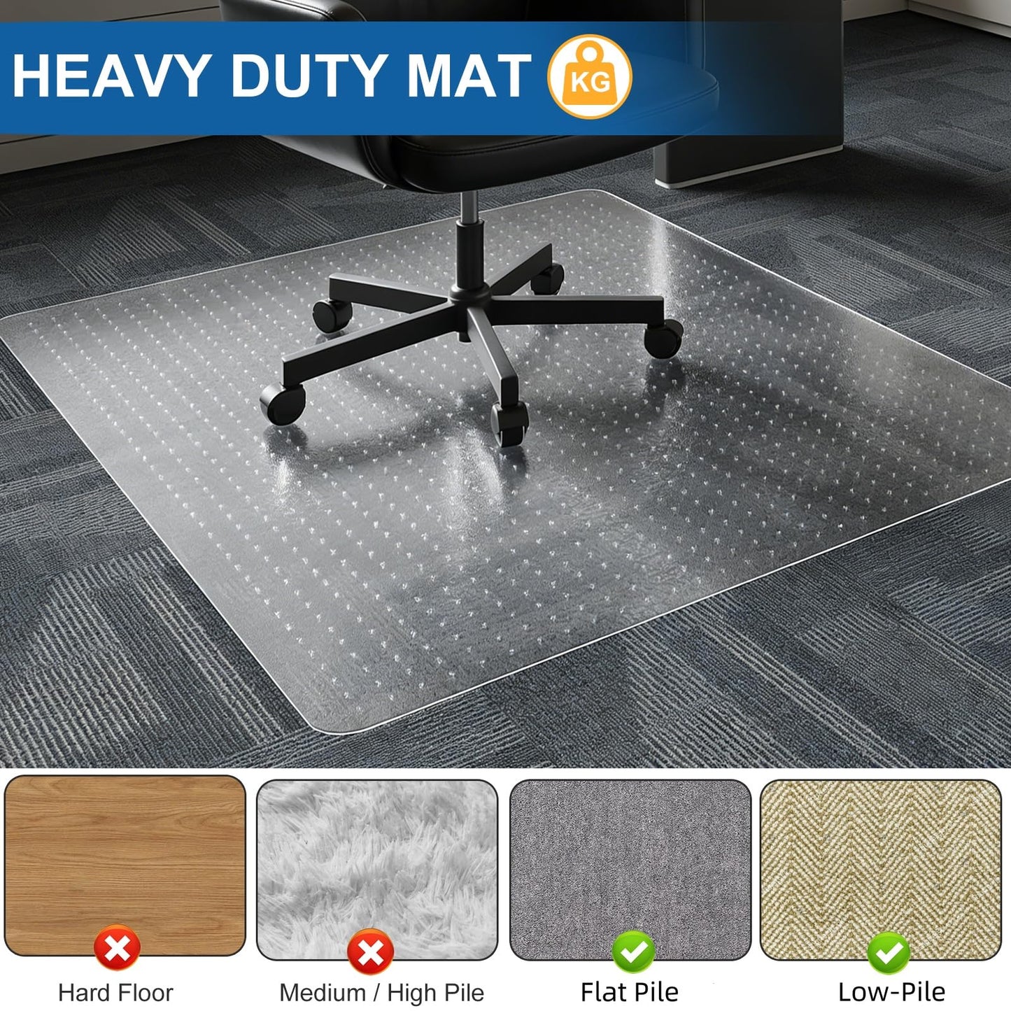 Chair Mat for Carpet, YOOMAYA 46" x 60" Office Chair Mat for Carpeted Floors, Easy Gliding Under Desk Carpet Protector, Slip Resistant Heavy Duty Plastic Floor Mat for Home, Gaming, Study Room (Clear)