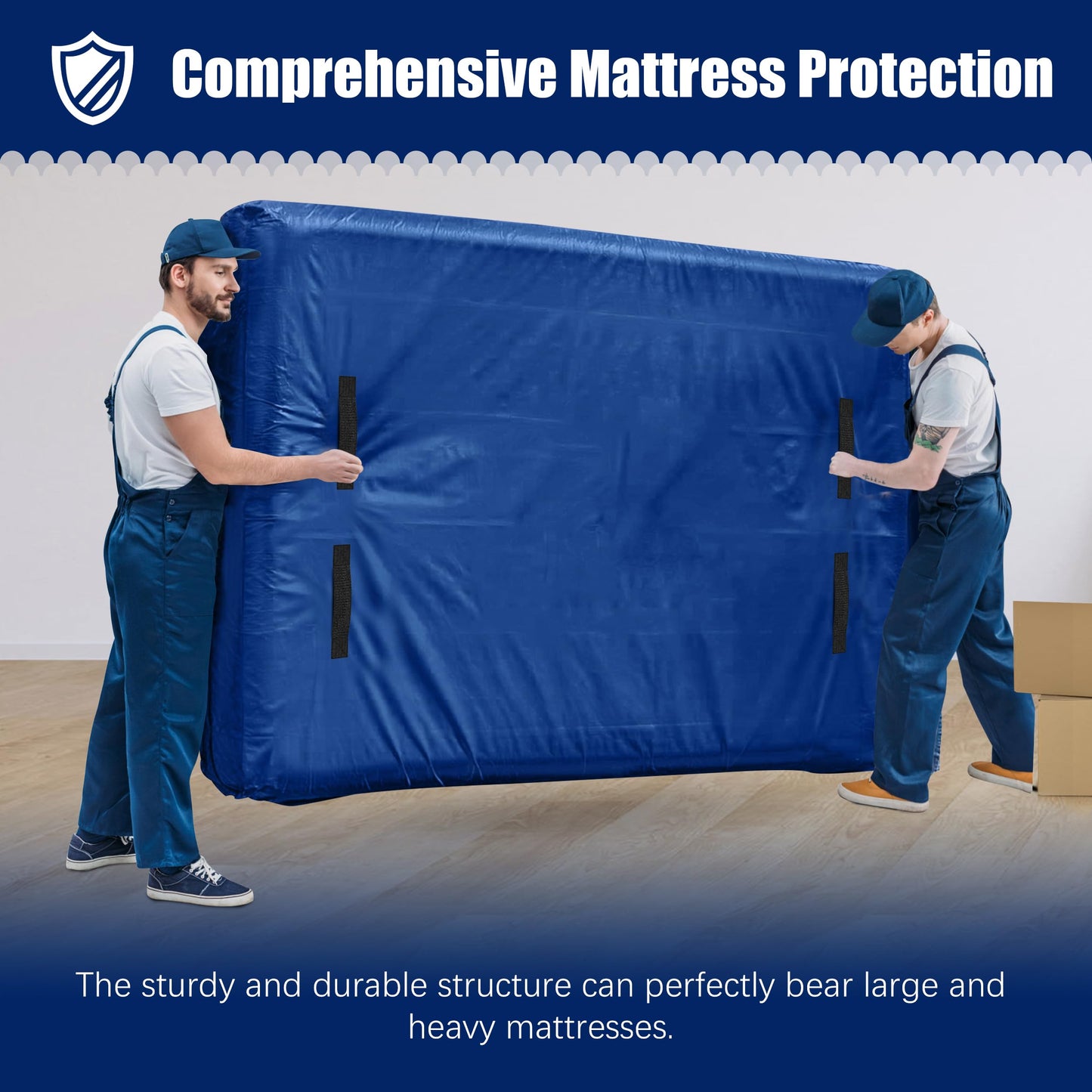 Cosy Family Mattress Bags for Moving with 8 Handles - 170GSM Extra-Thick Mattress Bag for Moving Supplies - Reusable Mattress Cover Protector Storage with Zipper, Blue, Queen-(Pack of 2)