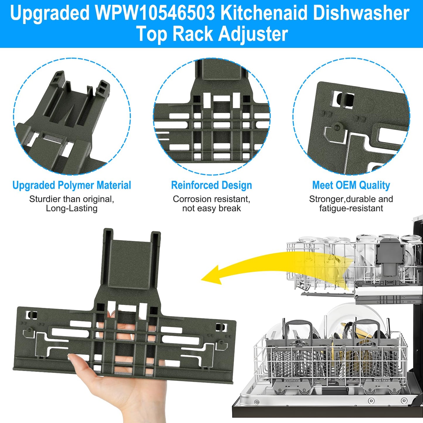 UPGRADED WPW10546503 W10546503 Dishwasher Top Rack Adjuster & W10195372/3 Housing For Kitchenaid Dishwasher Parts Upper Rack WPW10546503 KDTE334GPS0 KDFE104HPS0 Kitchen aid Dishwasher Parts,11Pack