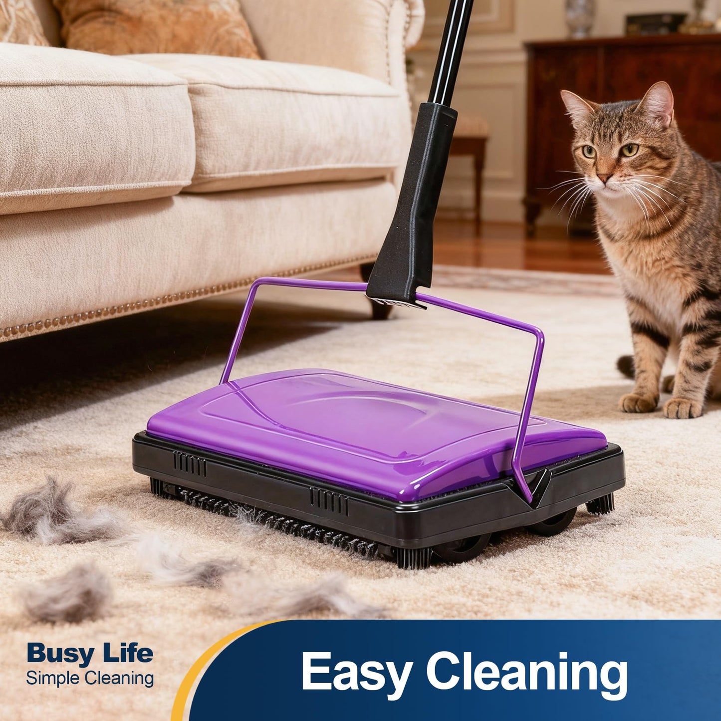 Yocada Carpet Sweeper Cleaner for Home Office Low&Undercoat Carpets Rugs Pet Hair Dust Scraps Paper Small Rubbish Cleaning with a Brush