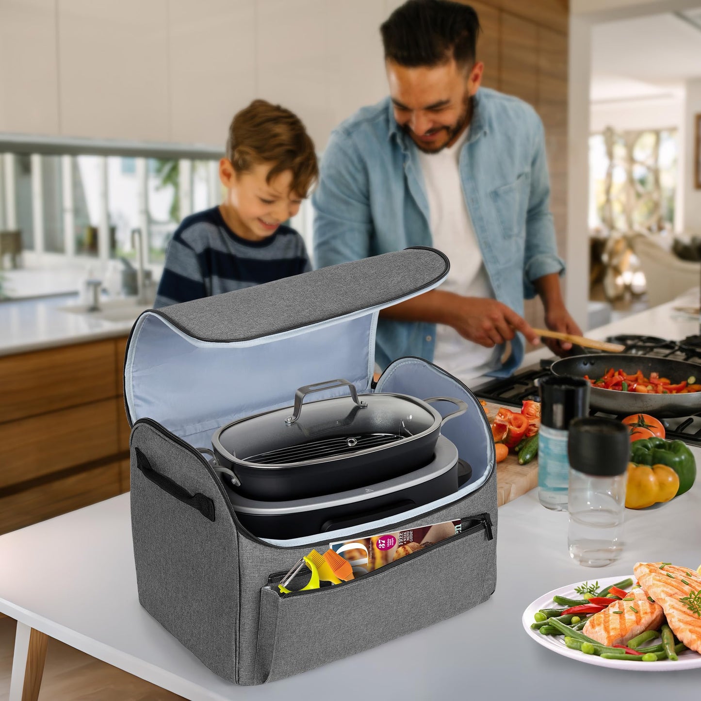 LUXJA Enclosed Cover Compatible with Ninja Foodi Possible Cooker Pro, Dust Cover with Front Pocket Fits Ninja Slow Cooker, Gray
