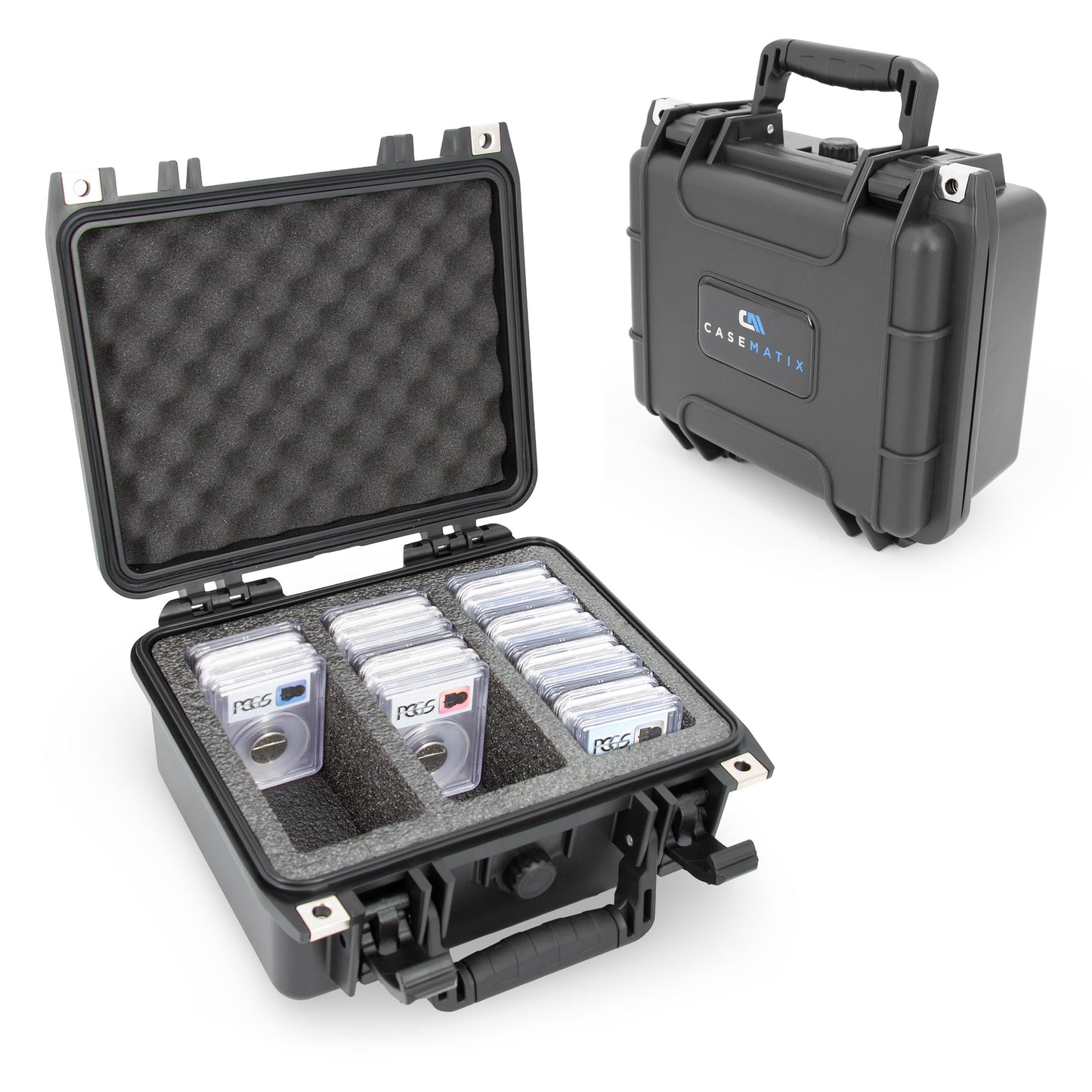 CASEMATIX Graded Coin Slab Case for 42 PCGS & NGC Coin Holders – IP67 Waterproof Coin Storage Box with Precut Foam Rows and Dividers for Coin Collectors, Coin Slabs & Collection Supplies