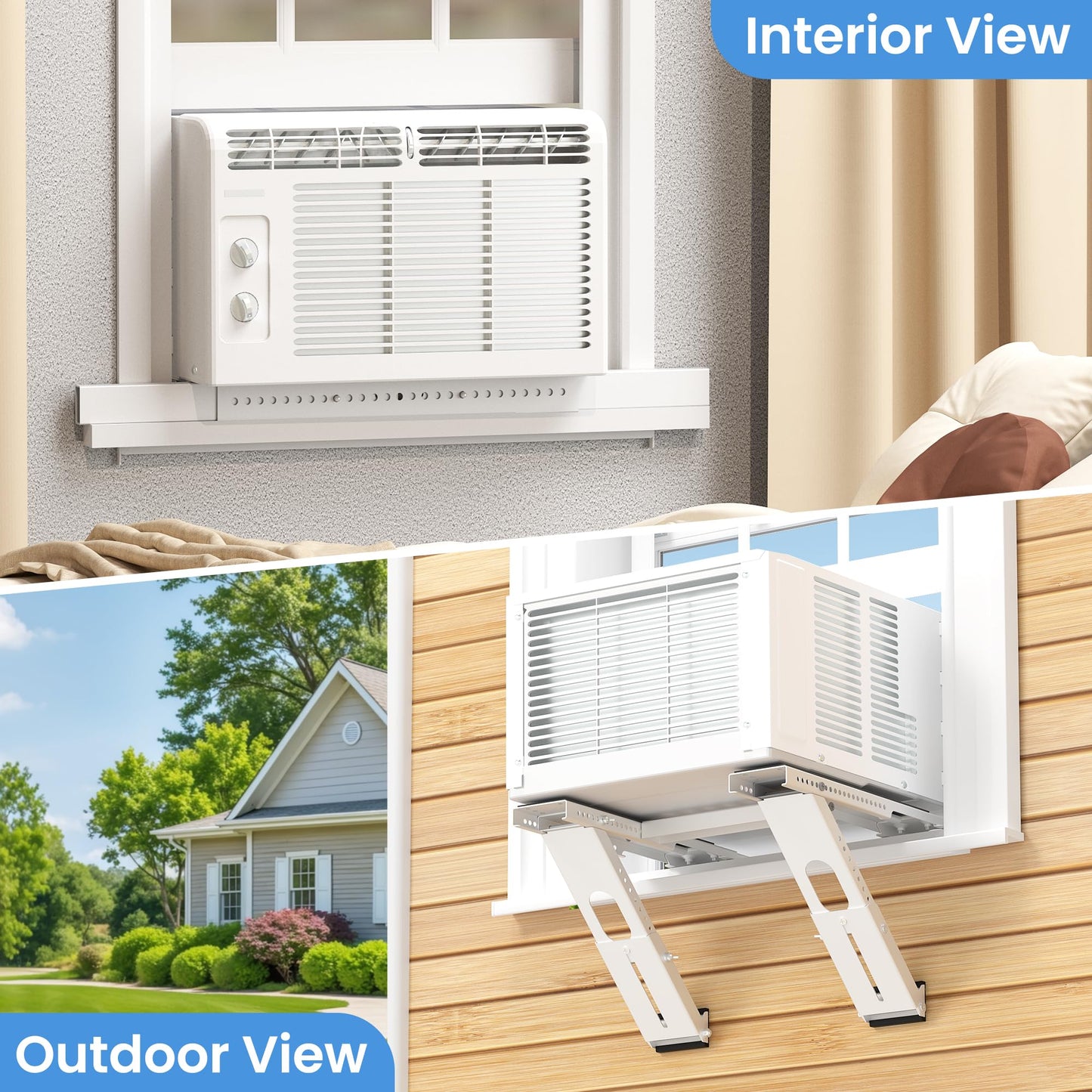 WEETALL Air Conditioner Support Bracket No Drill: Heavy Duty 350lbs, Adjustable Width 31.5"-41.7", Bubble Level for Single/Double Hung Windows, Fits 5000-24000 BTU AC Units