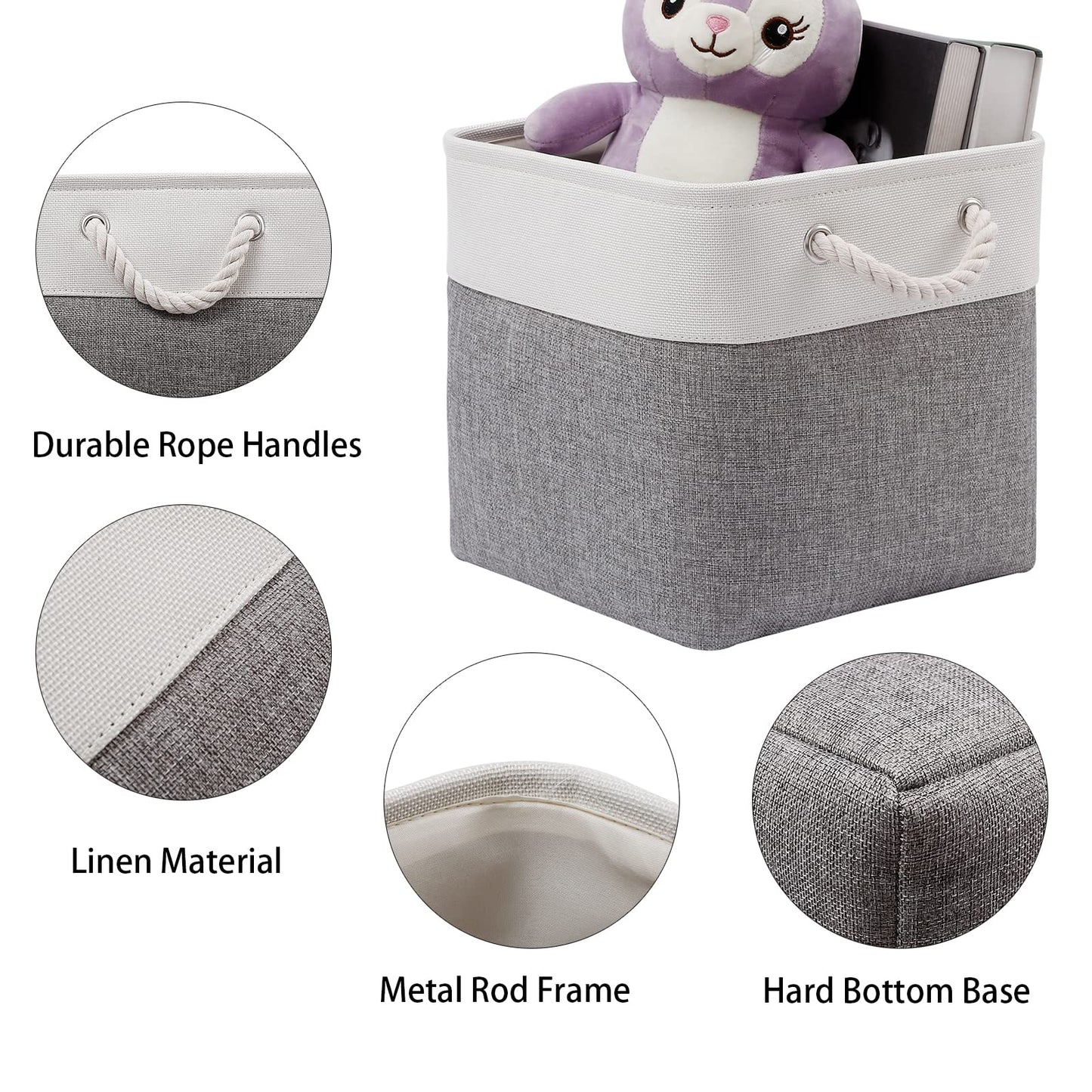 BOFUGA Cube Storage Bins, 6 Pack Collapsible Fabric Storage Cubes, 11 Inch Cube Organizer Bins with Handles (White/Gray)