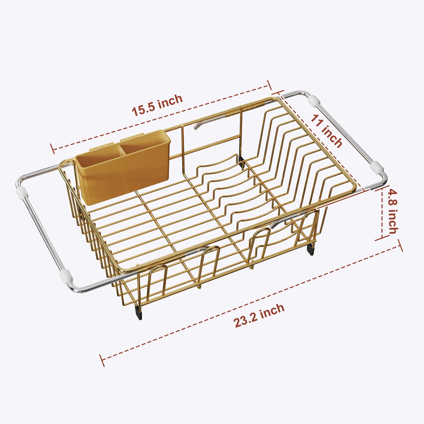 JASIWAY Gold in Sink Dish Drying Rack, Expandable Stainless Steel Small Dish Rack Over Kitchen Sink, Plate Drainer Strainer with Utensil Holder & Cup Holders, Counter Space Saving Wire Dryer Rack