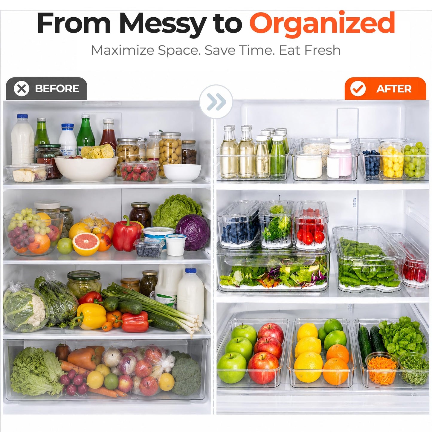 SMRCAD 6 Pack Refrigerator Organizers, Clear Pull-out Drawer Container and Organizer Bins with Lids, Stackable Storage Containers for Fruits, Vegetable (Set of 6 (Include Pull Out Drawer))