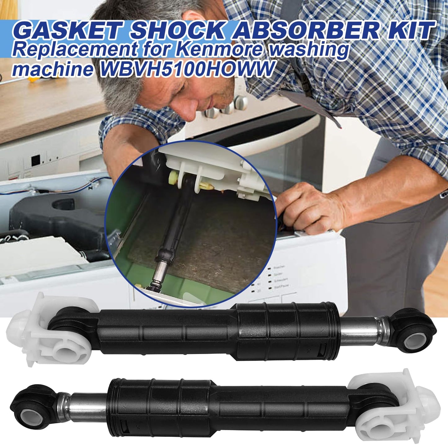WH01X20826 Washer Shock Absorber Kit (4 Shock and 4 Pins) Fit for GE General Electric, Kenmore Washers Replaces WH01X10343 WH01X10385 WH01X10260 WH01X10425 AH1482318 AP4265856 PS1482318 PD00001516