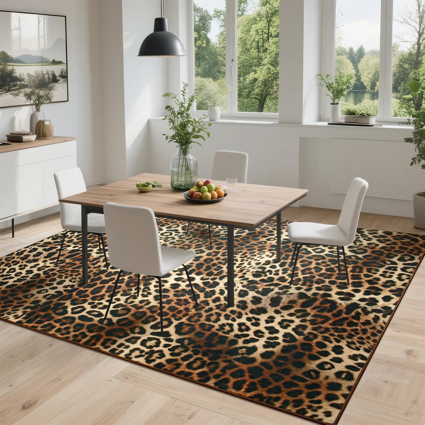 DweIke Leopard Rugs for Living Room, 5x7 Cheetah Print Rug for Bedroom Decor, Washable Non-Slip Stain Resistant Faux Animal Throw Carpet for Dining Room Office Western Home, Dark Brown