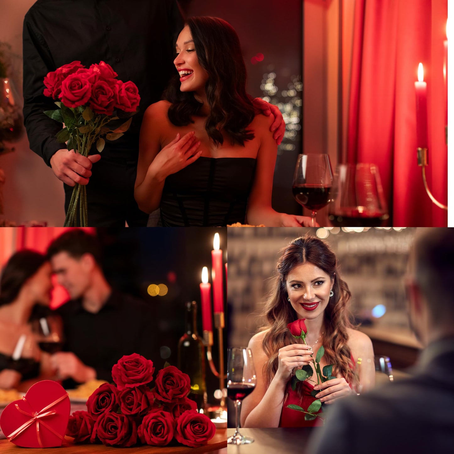 Sggvecsy 50 Pcs Artificial Roses Red Flowers Fake Velvet Silk Roses with Stems Bulk Realistic Faux Flowers for Bridal Bouquets Wedding Centerpieces Valentines Day DIY Home Party Decor (Red)