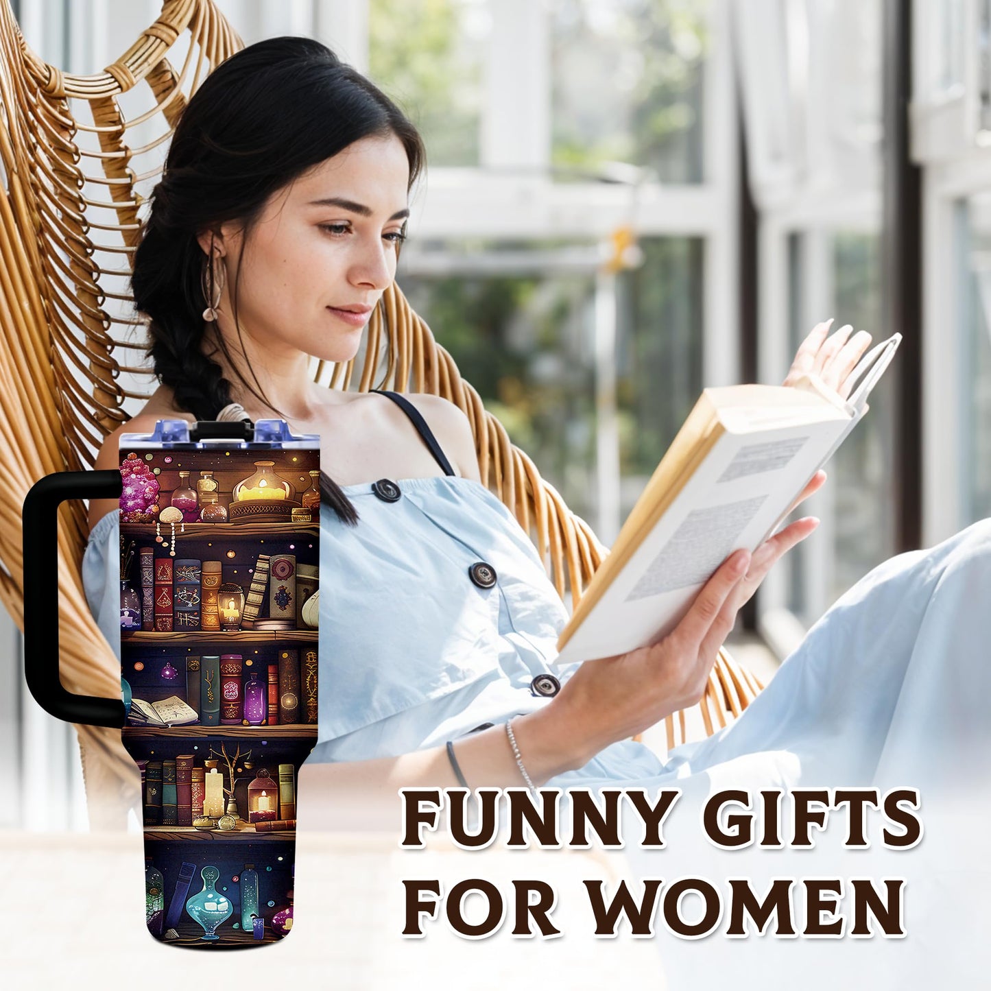 TNASURHUS Book Lovers Gifts 40oz Tumbler with Handle and Straw, Book Tumbler for Friend, Bookish Gifts for Women Readers Librarian, Book Accessories Stainless Steel Travel Mug 1 Pcs
