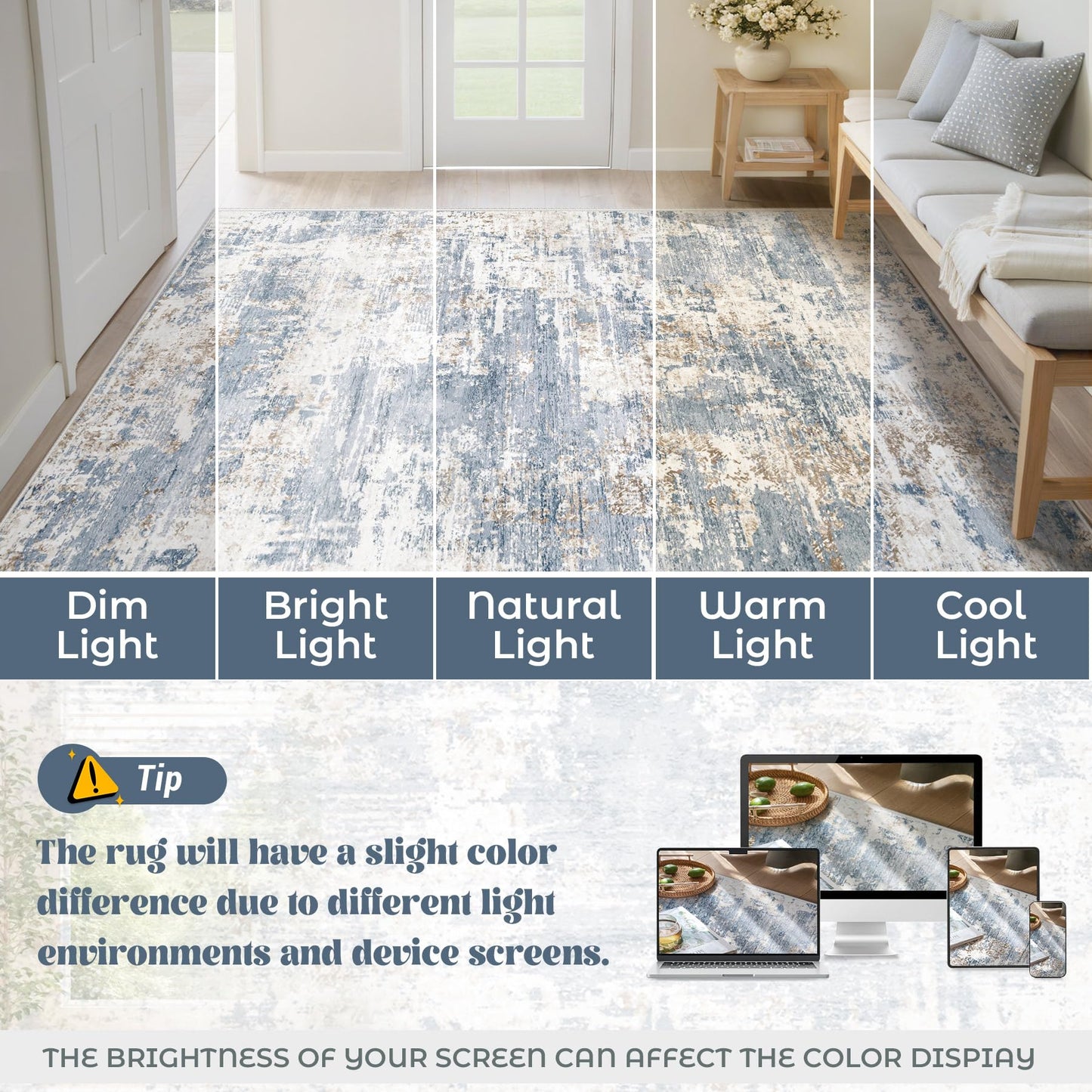 XLUEZ 5x7 Area Rugs for Living Room, Washable Modern Abstract Large Area Rug Neutral Soft Non Slip Kids Rug Stain Resistant Indoor Carpet for Bedroom Nursery Dining Room Playroom(Blue, 5'x7')