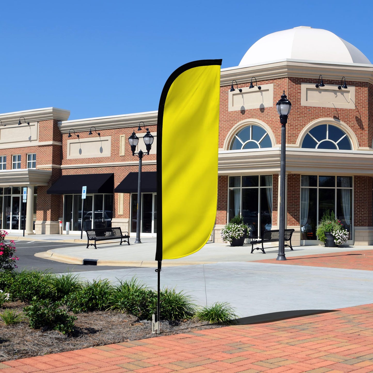 LookOurWay Feather Flag Pole Kit - 7 Feet Tall Advertising Flag Banner with Fiberglass Pole Set and Ground Spike for Business Promotion - Solid Colors - Yellow
