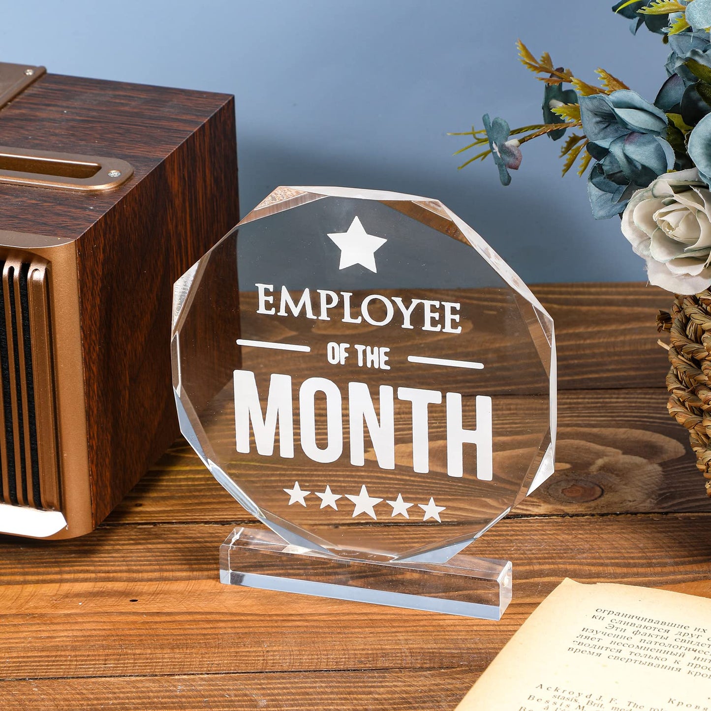 Roowest 6 Pcs Employee of The Month Plaque Employee Appreciation Gifts Inspirational Acrylic Plaque Award Keepsake Reward for Teacher Nurse Coworkers Colleague Volunteer Office Supplies