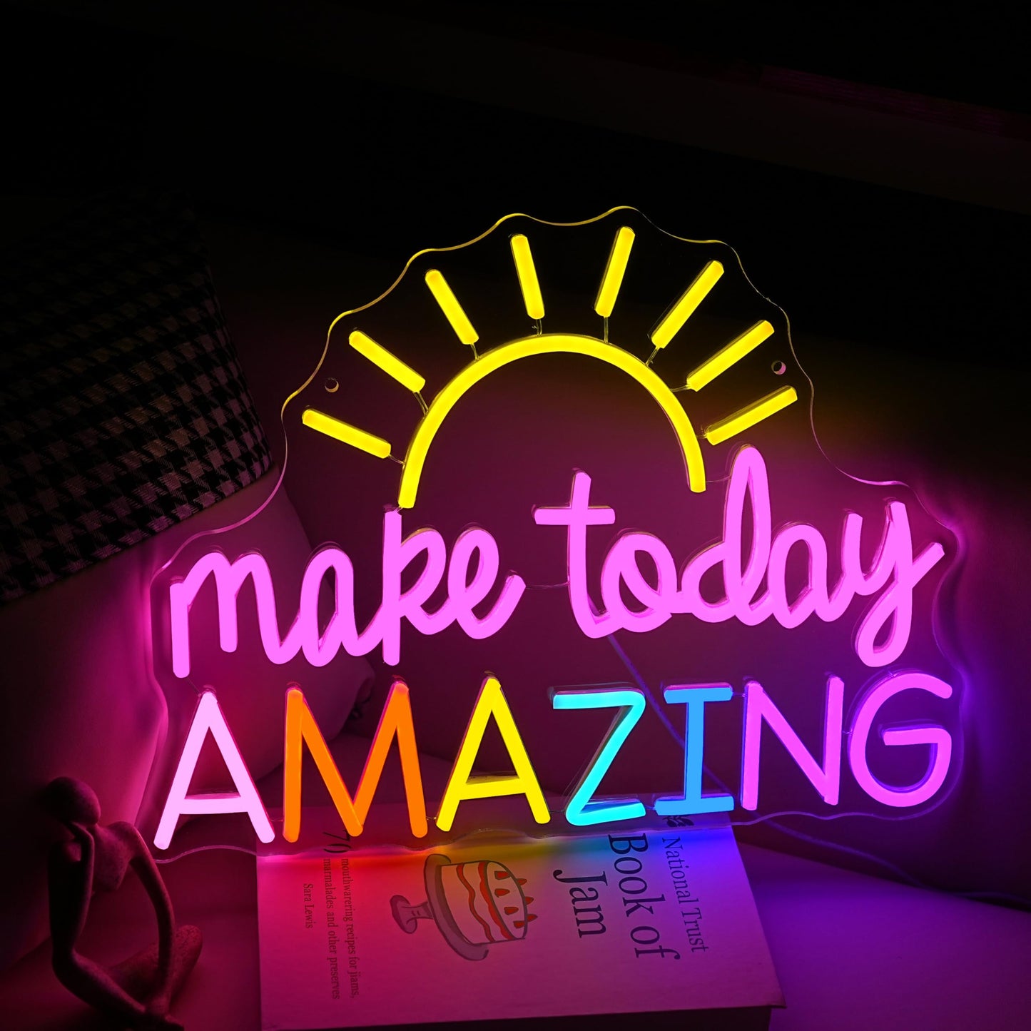 GNVETZLL Make Today Amazing Neon Sign Yellow Sunrise Neon Light Inspirational Letter Neon Light Up Sign Boho Wall Art LED Light Sign for Party Birthday Cafe Wedding Gym