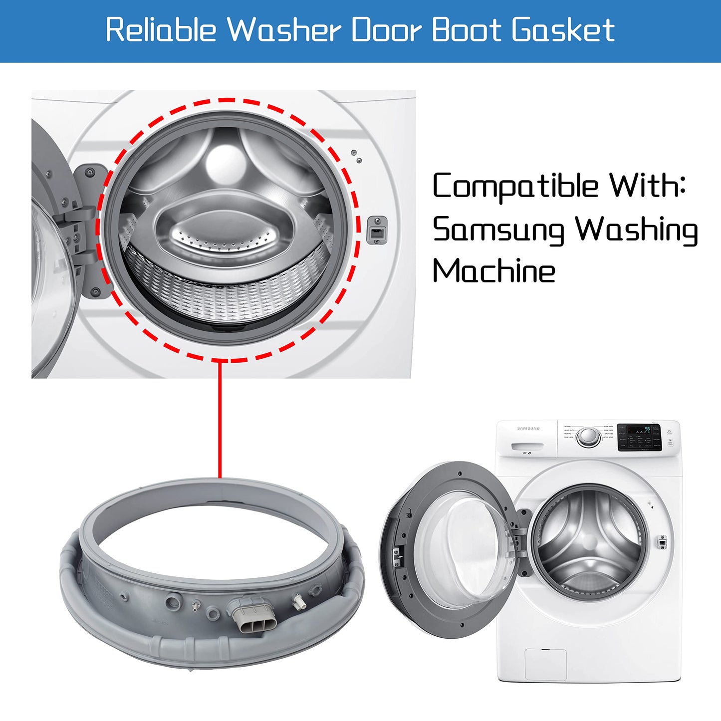 DC97-18094B Washer Door Boot Seal Gasket Fit with Samsung WF42H5000AW/A2-00 WF42H5200AP/A2-00 WF42H5200AW/A2-00 WF42H5200AF/A2-00