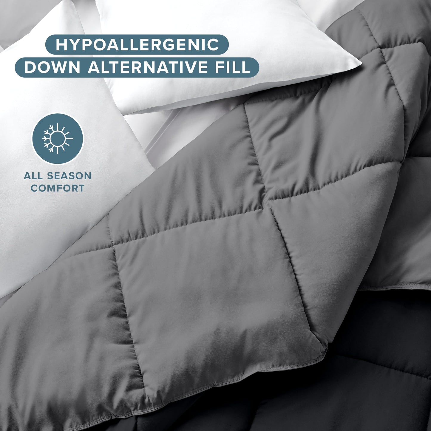 Bare Home Twin/Twin Extra Long Comforter - Reversible Colors - Goose Down Alternative - Ultra-Soft - Premium 1800 Series - All Season Warmth - Bedding Comforter (Twin/Twin XL, Black/Grey)