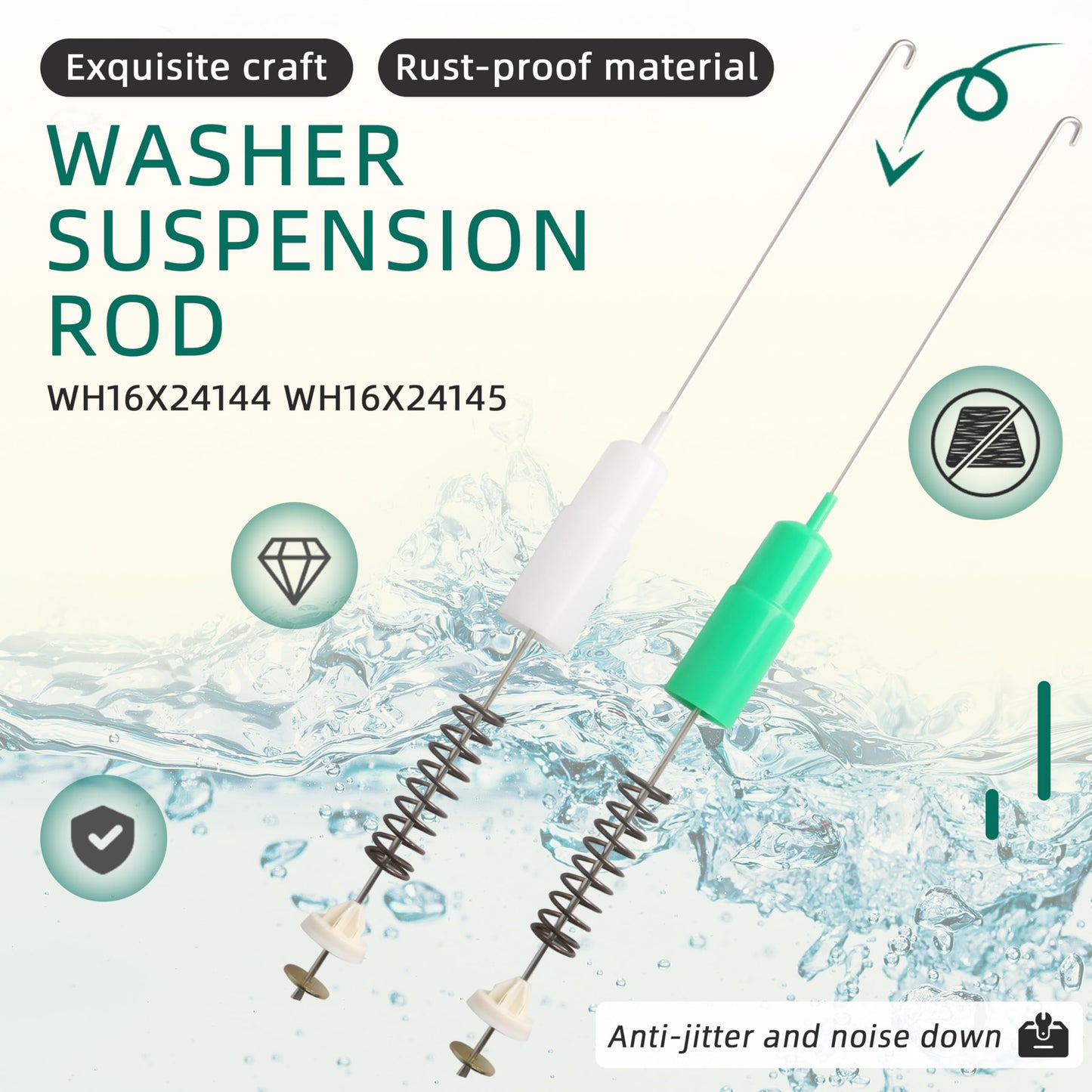 Riyhch Washer Suspension Rod for GE GTW335ASN1WW GTW460ASJ4WW GTW485ASJ1WS GTW465ASN1WW GTW680BSJ3WS 4 PCS WH16X26911 WH16X26910 Washing Machine Replace WH16X24144 WH16X24145
